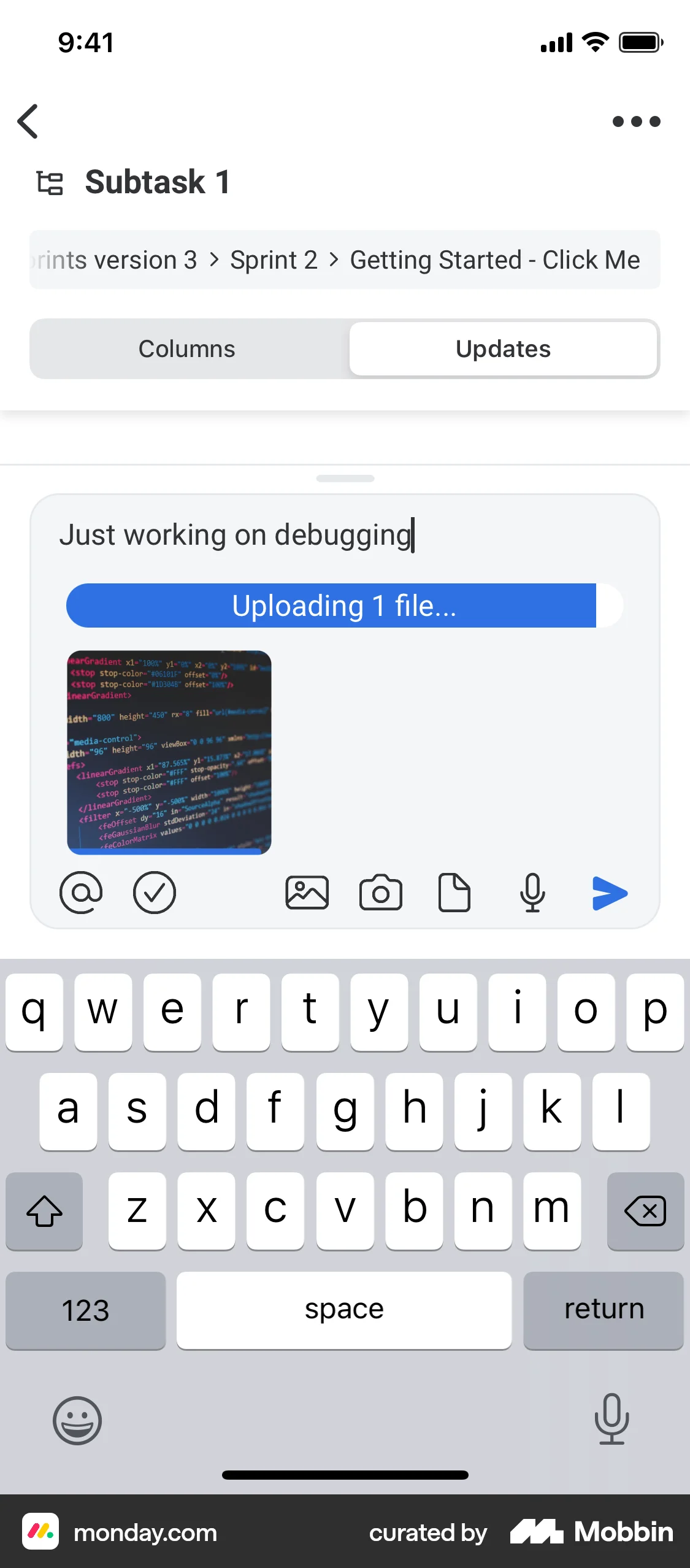 monday.com iOS Upload & Download screen