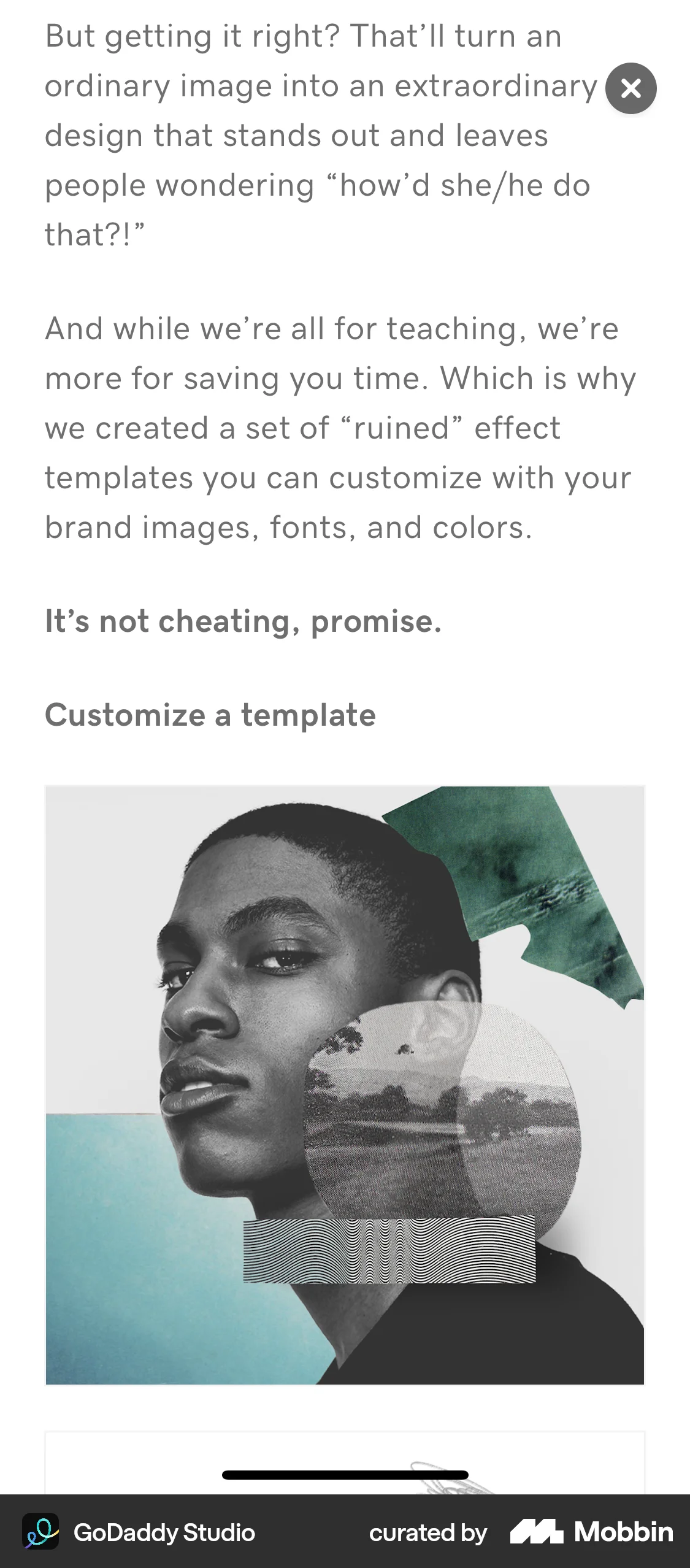 GoDaddy Studio iOS Article Detail screen
