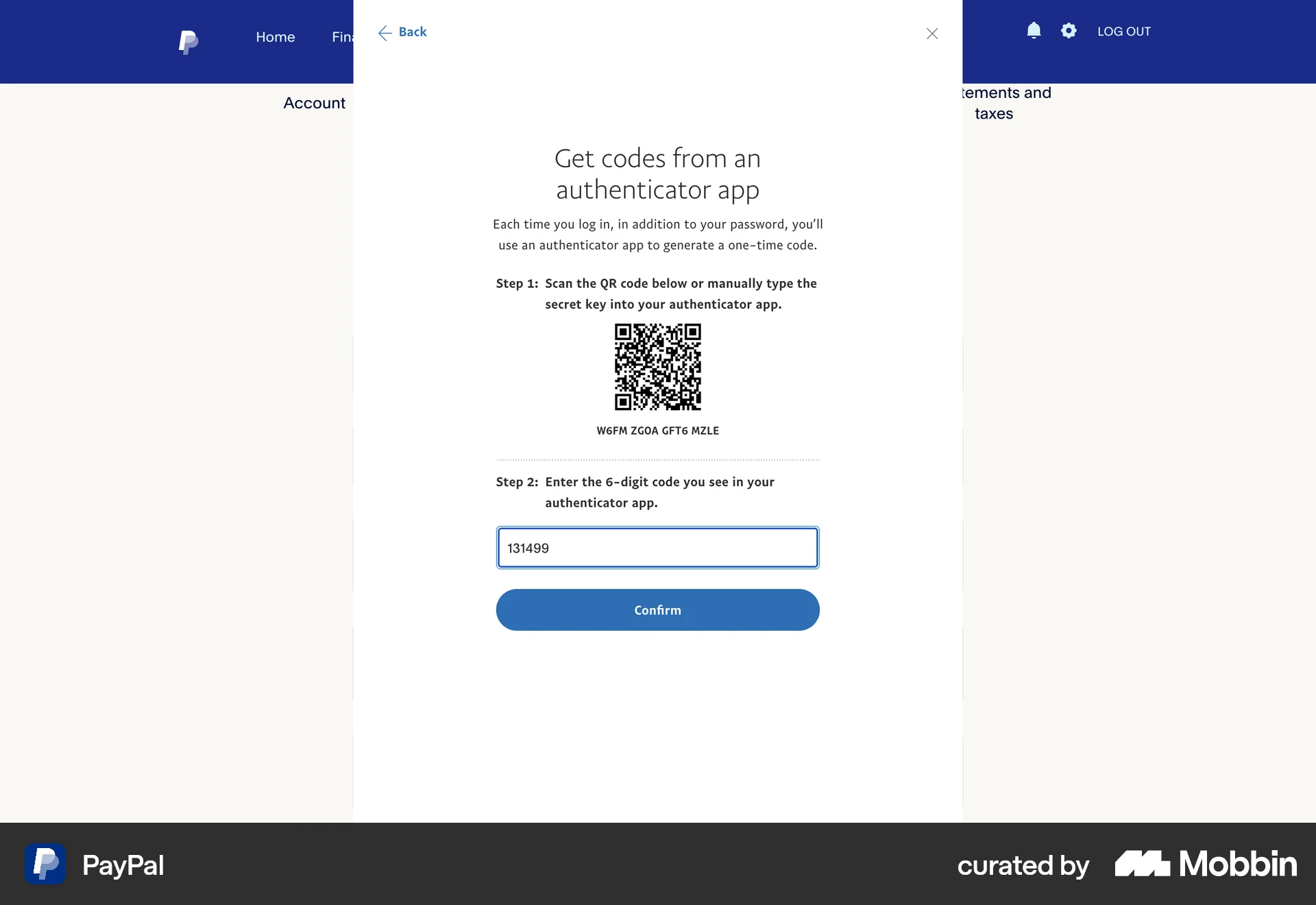 PayPal Web QR Code screen