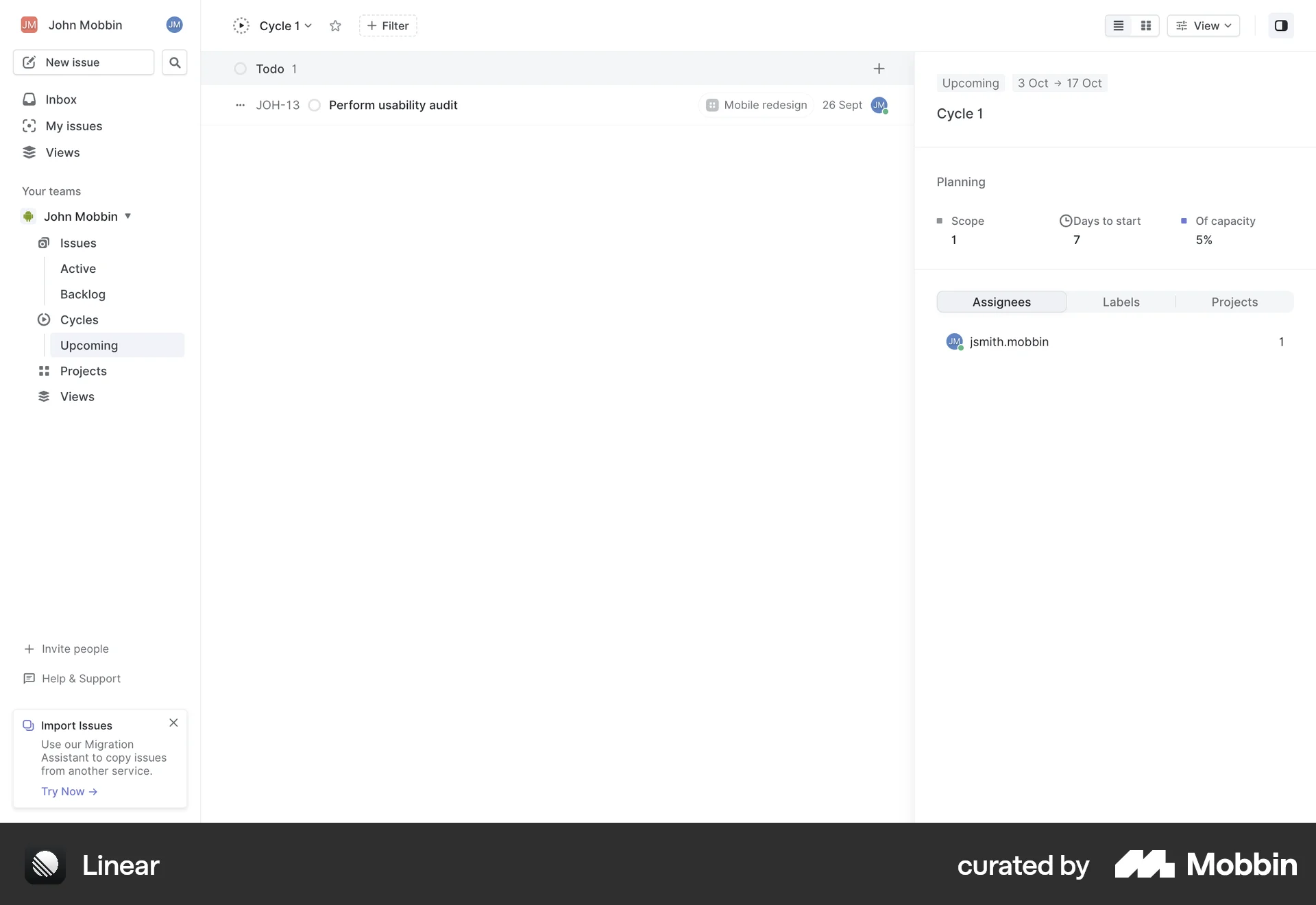 Linear Web Goal & Task screen