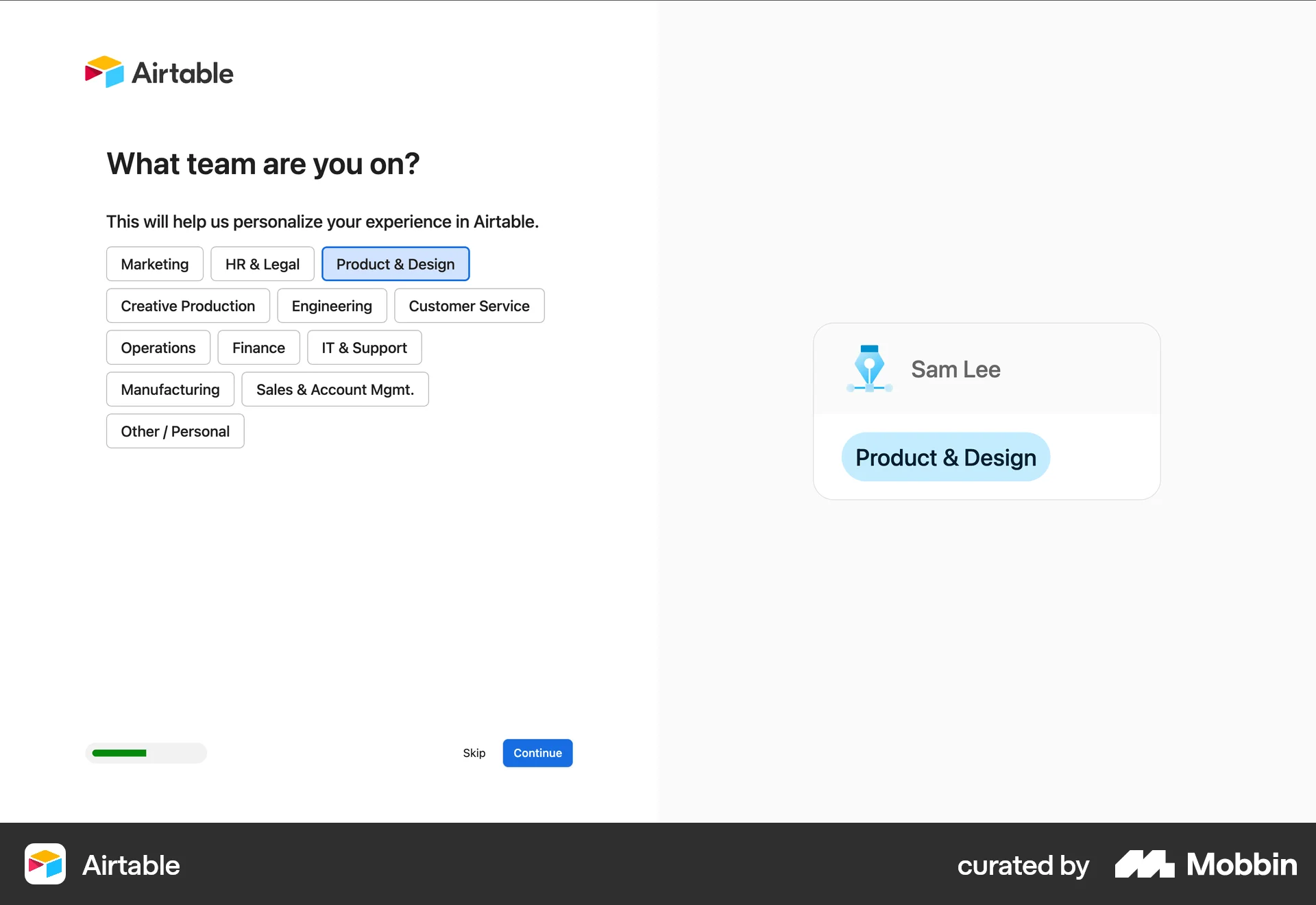 Airtable Web Progress screen