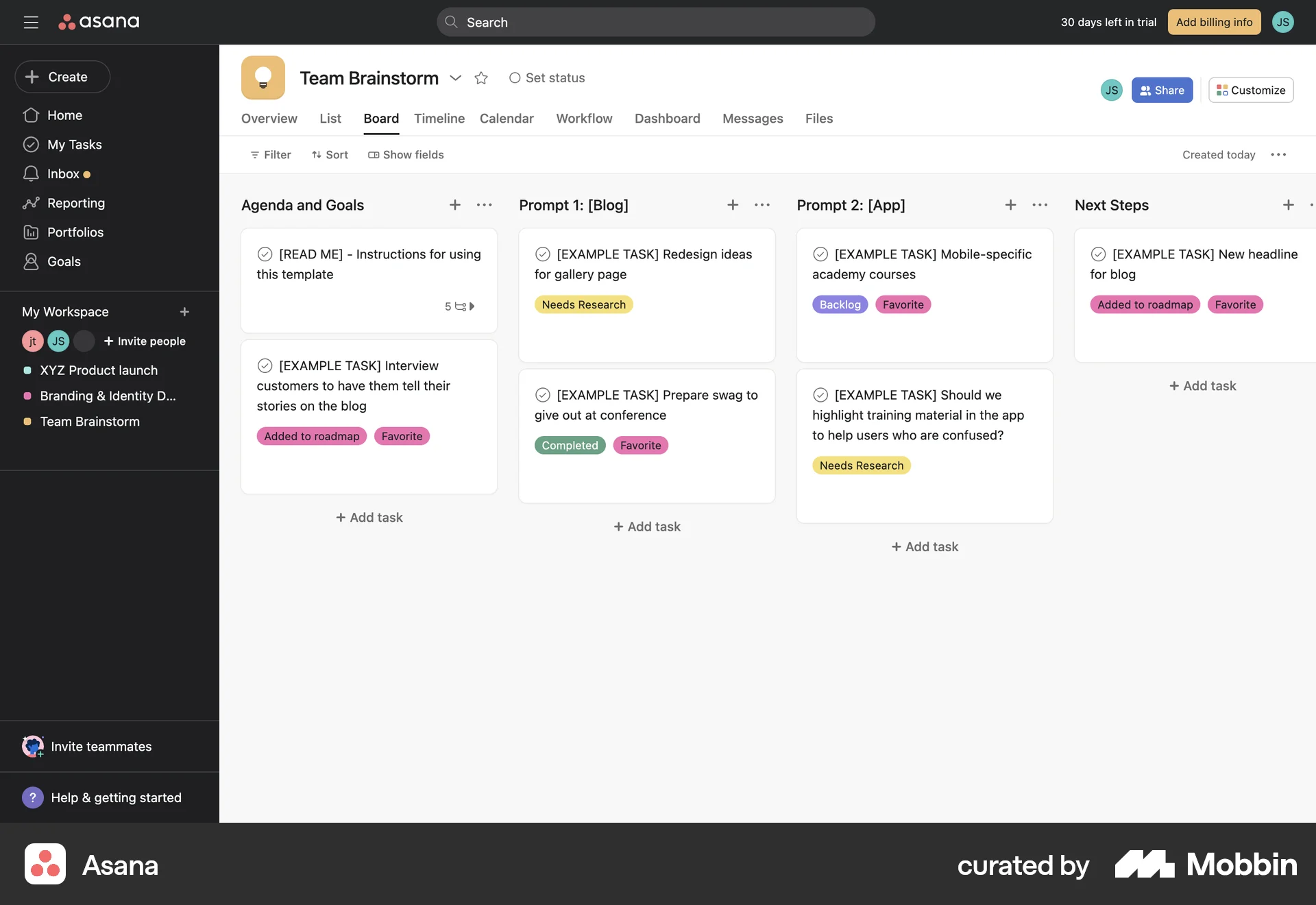 Asana Web Kanban Board screen