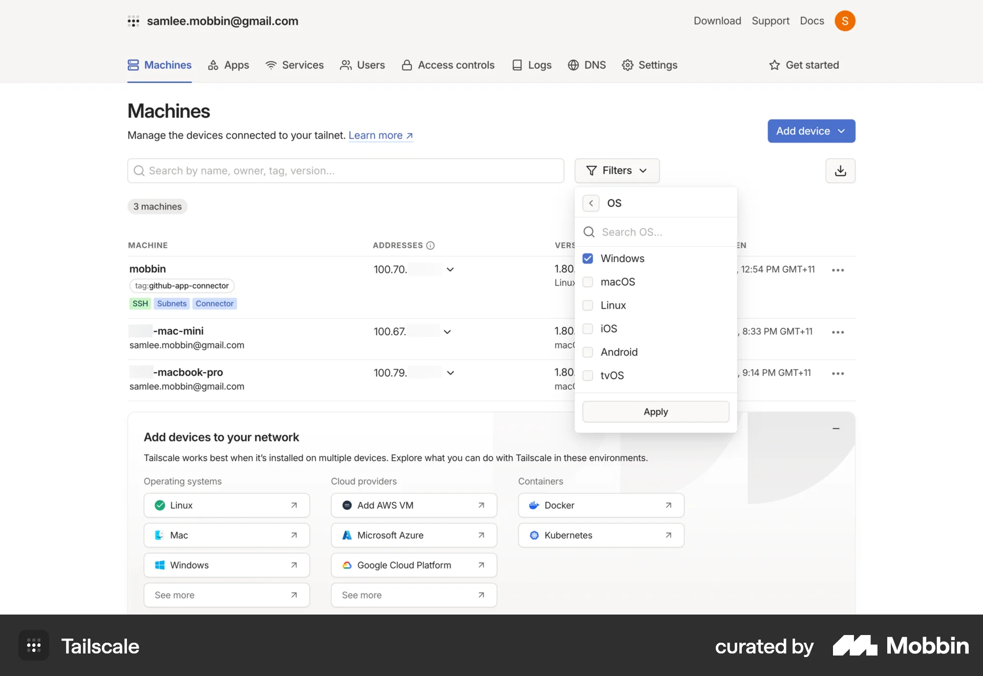 Tailscale Web Utilities App screen