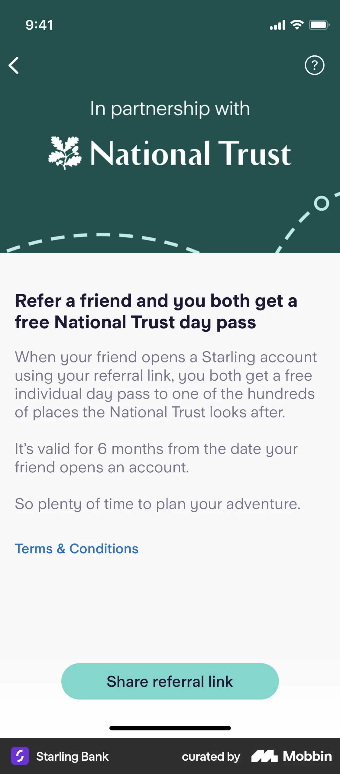 Starling Bank iOS Invite & Refer Friends screen