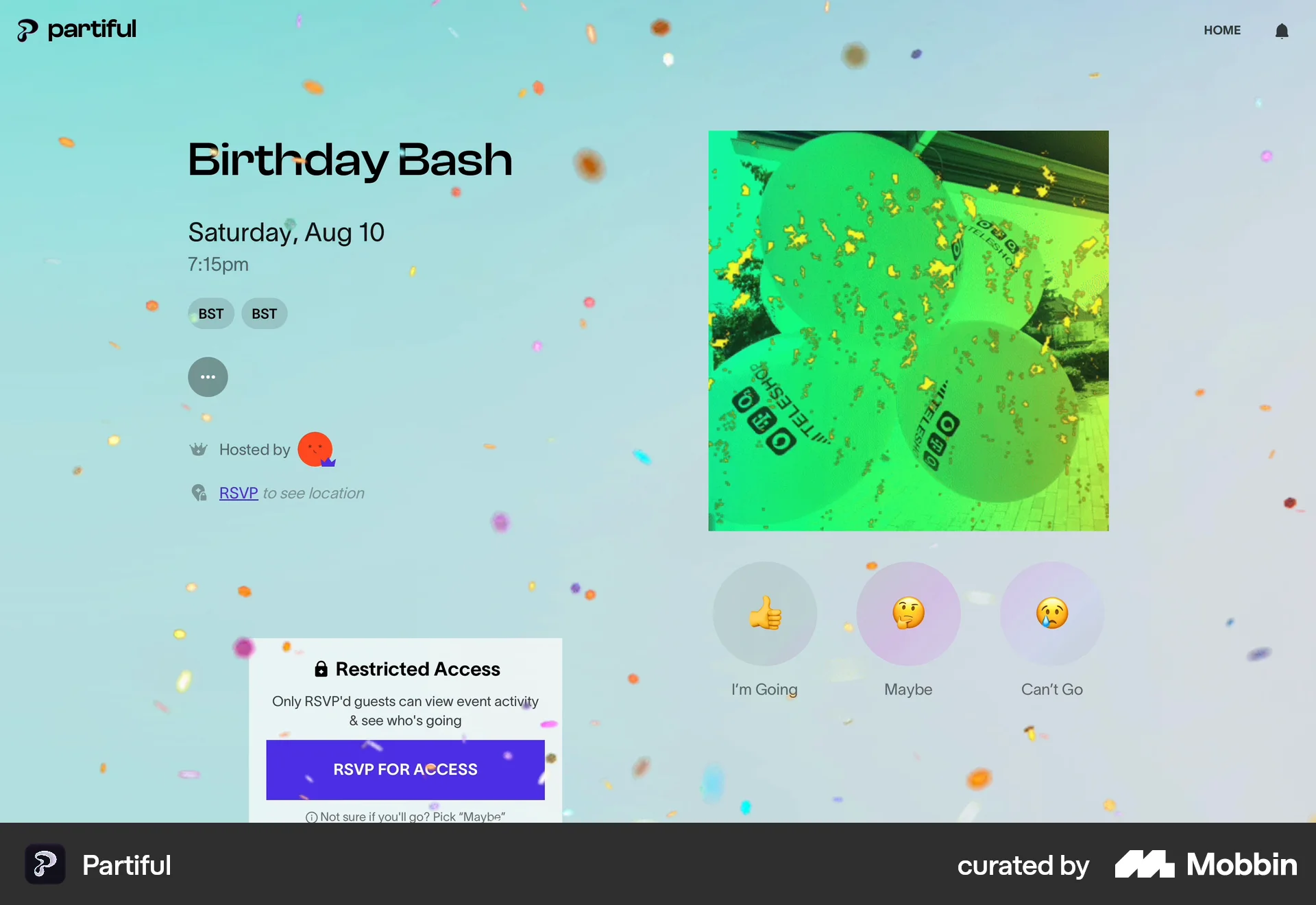 Partiful Web Lifestyle App screen