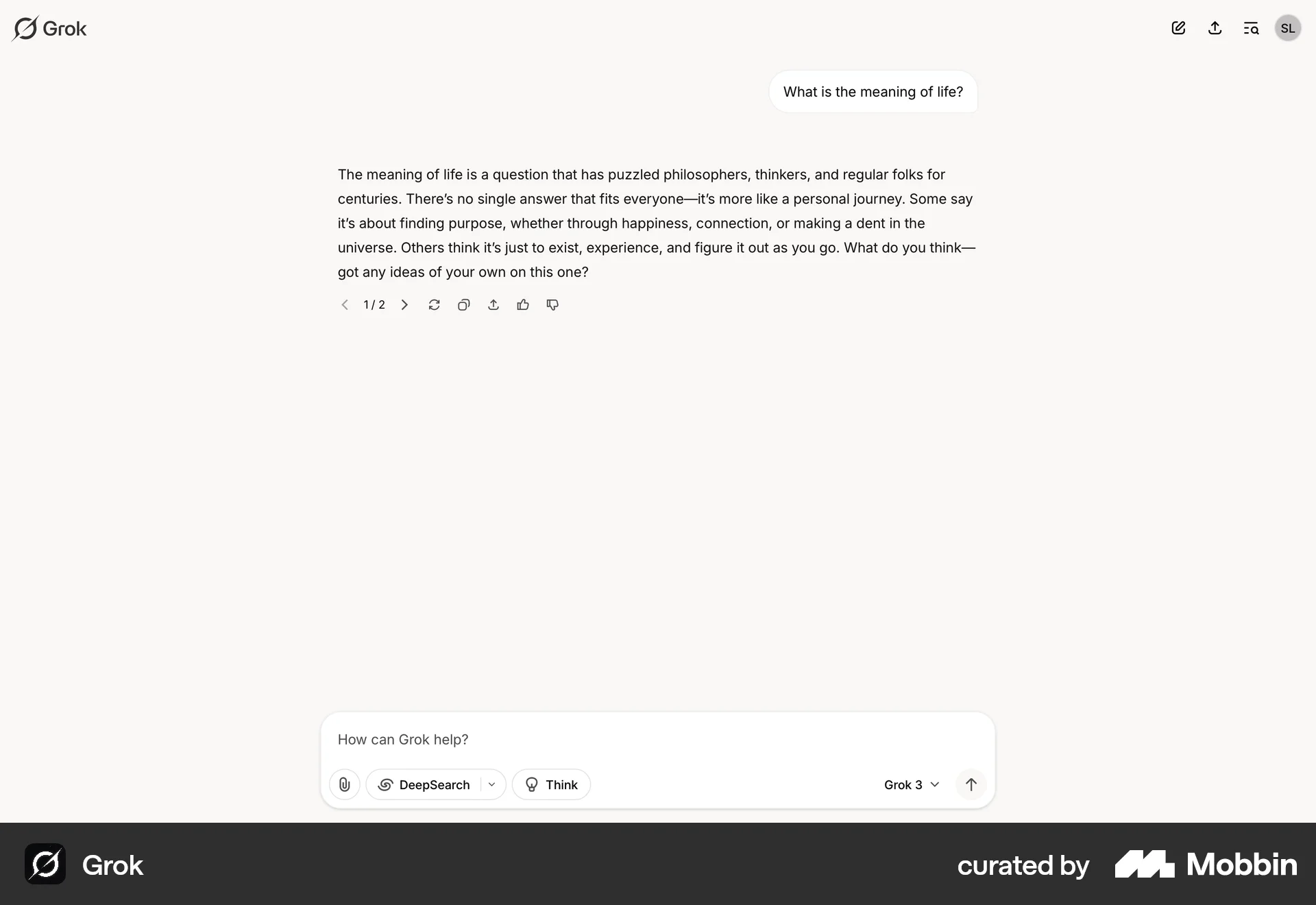 Grok Web screen containing Pagination UI element