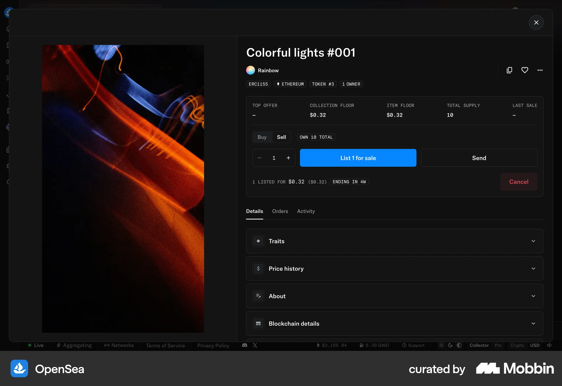 OpenSea Web screen containing Button UI element