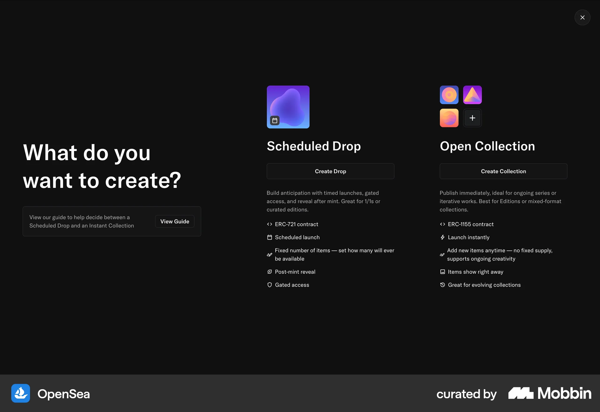 OpenSea Web Feature Info screen