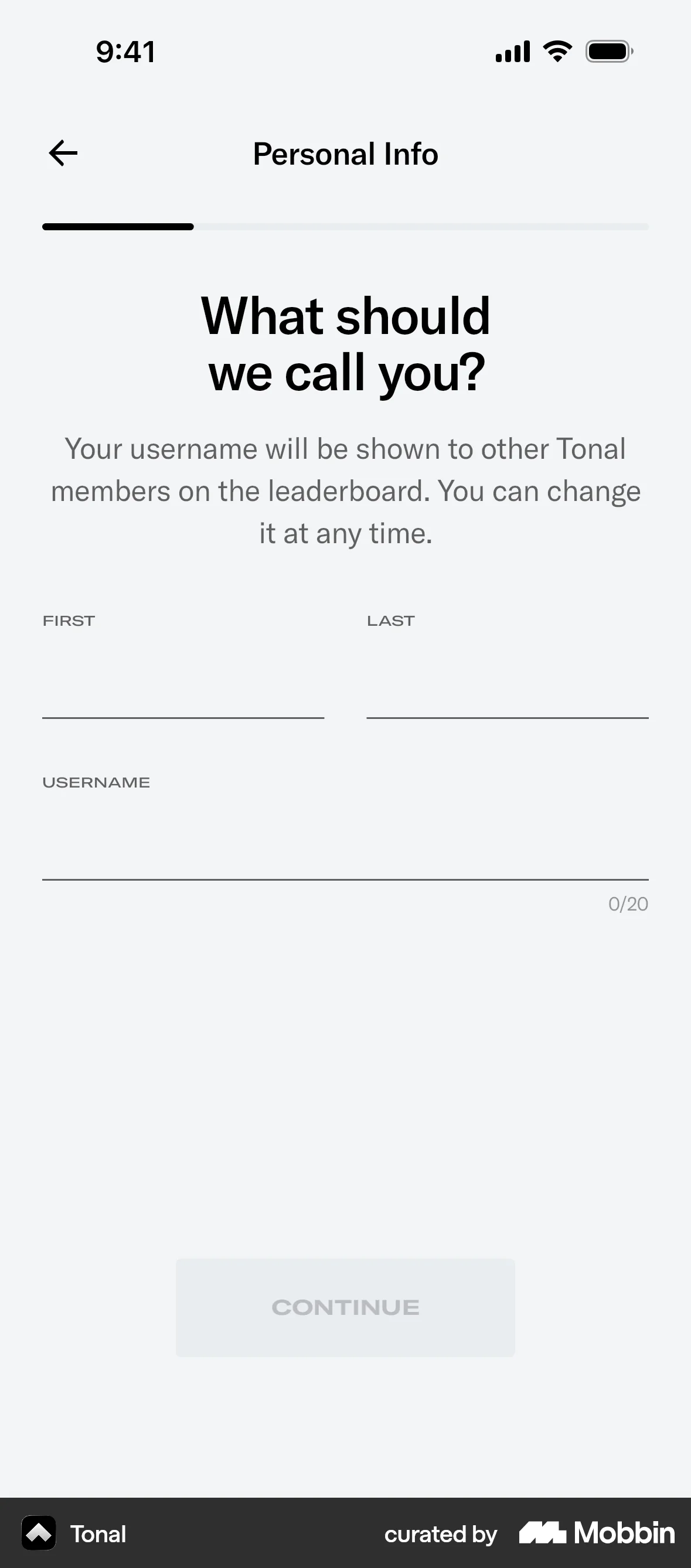 Tonal Onboarding screen