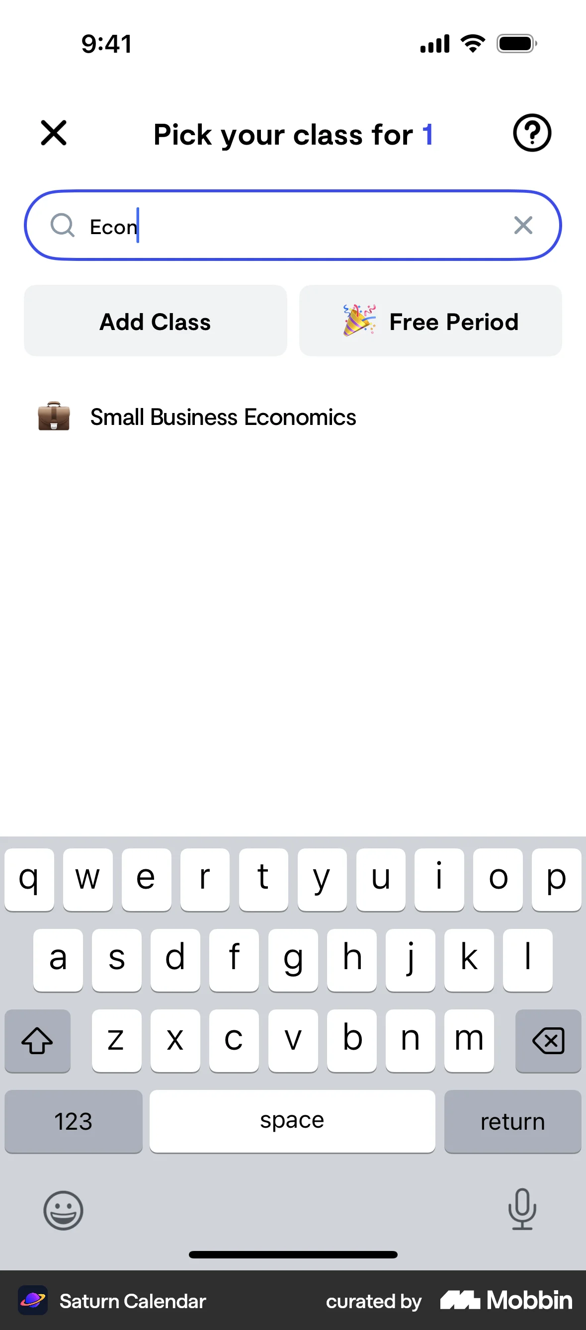 Saturn Calendar iOS Search screen