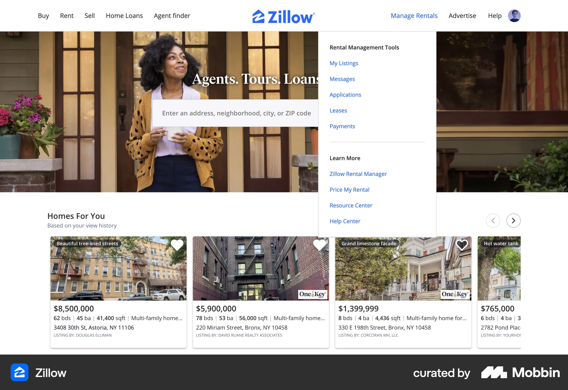 Zillow Web Real Estate App screen