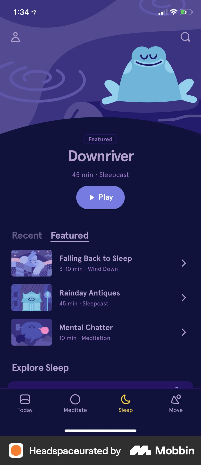 Headspace iOS Bookmarks & Collections screen