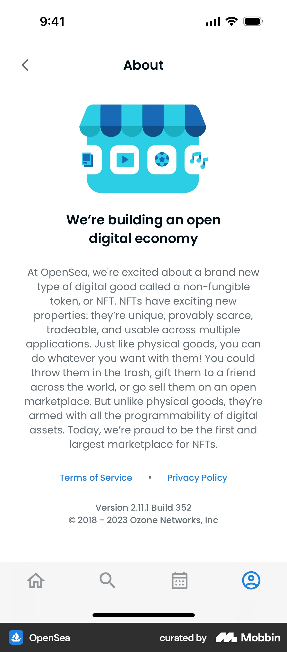 OpenSea iOS About screen