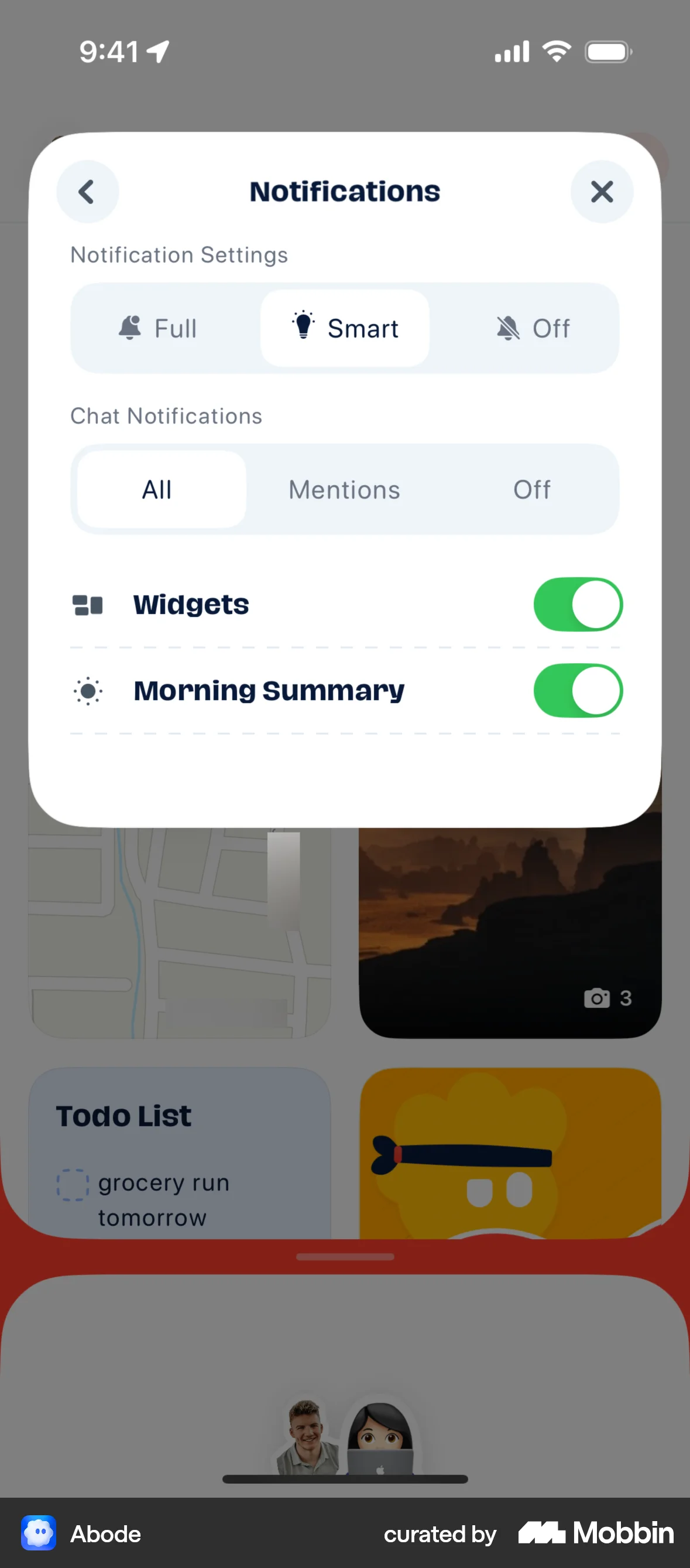 Abode iOS Settings & Preferences screen
