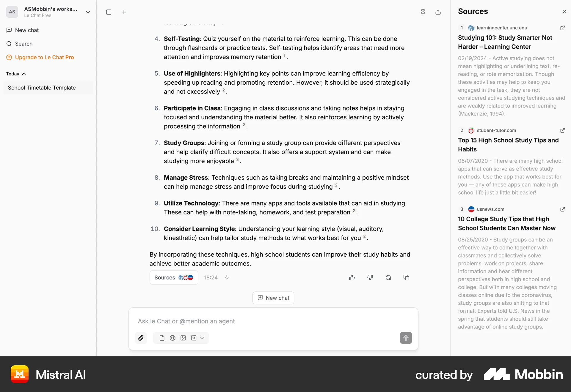 Mistral AI Web screen containing Drawer UI element