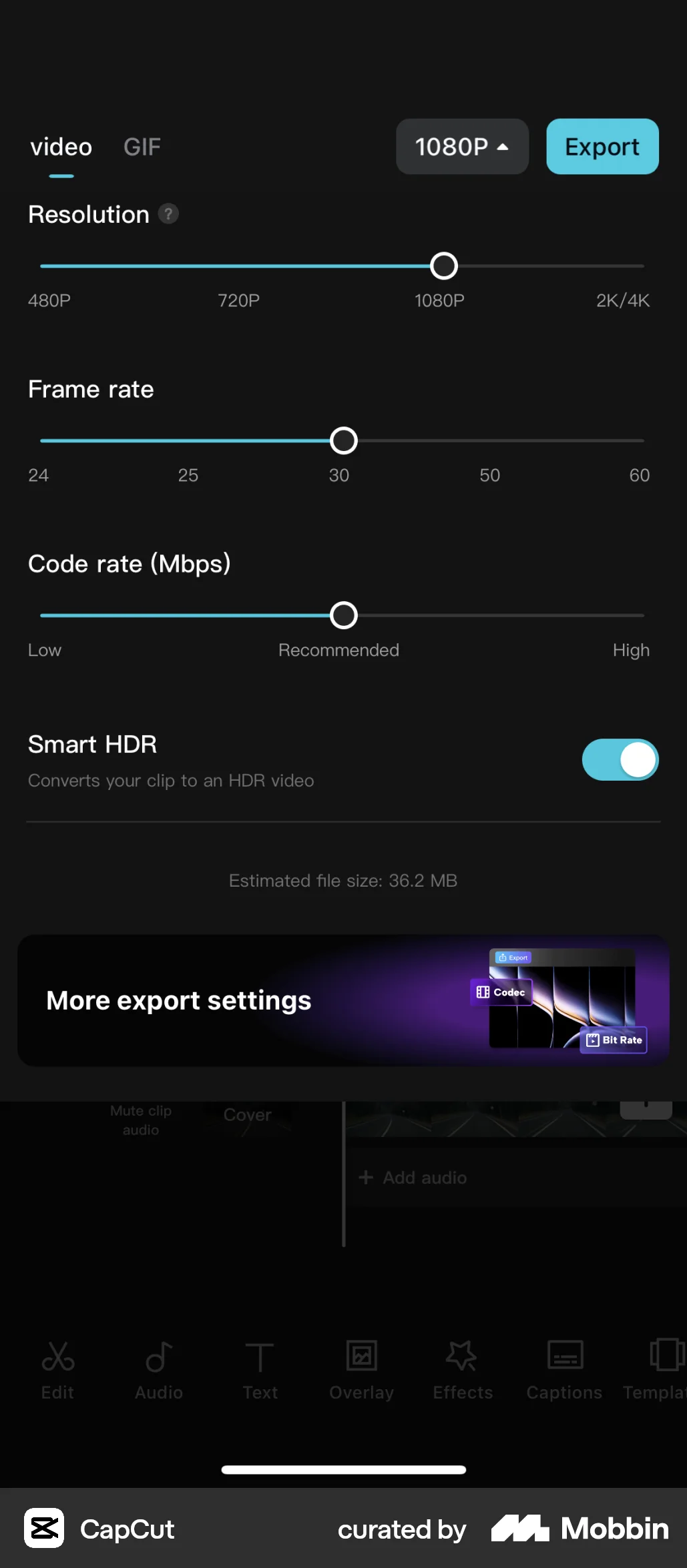 CapCut iOS screen containing Drawer UI element