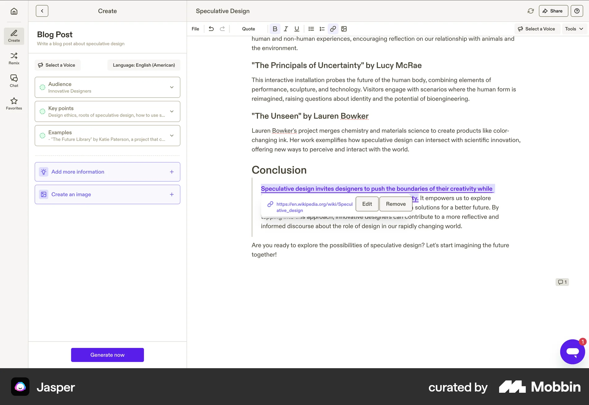 Jasper Web Action Option screen