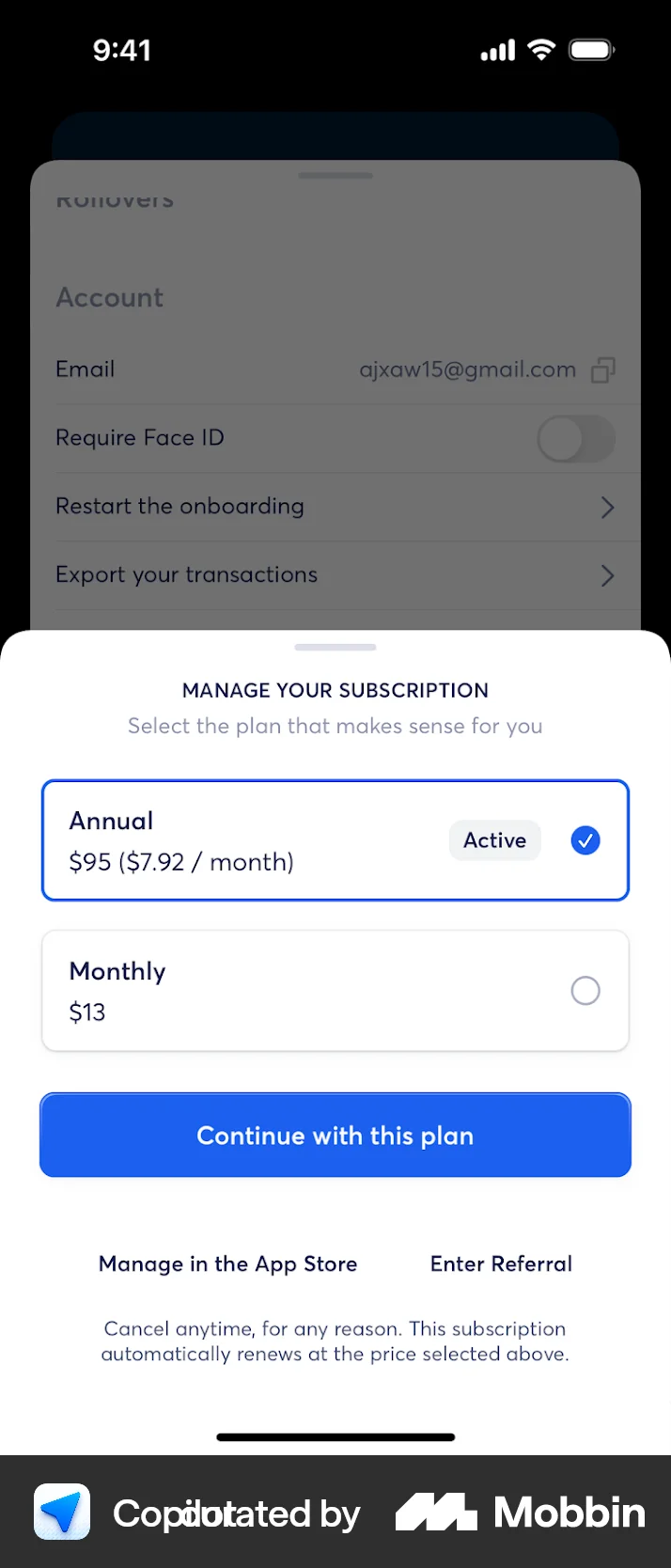 Copilot iOS Billing screen
