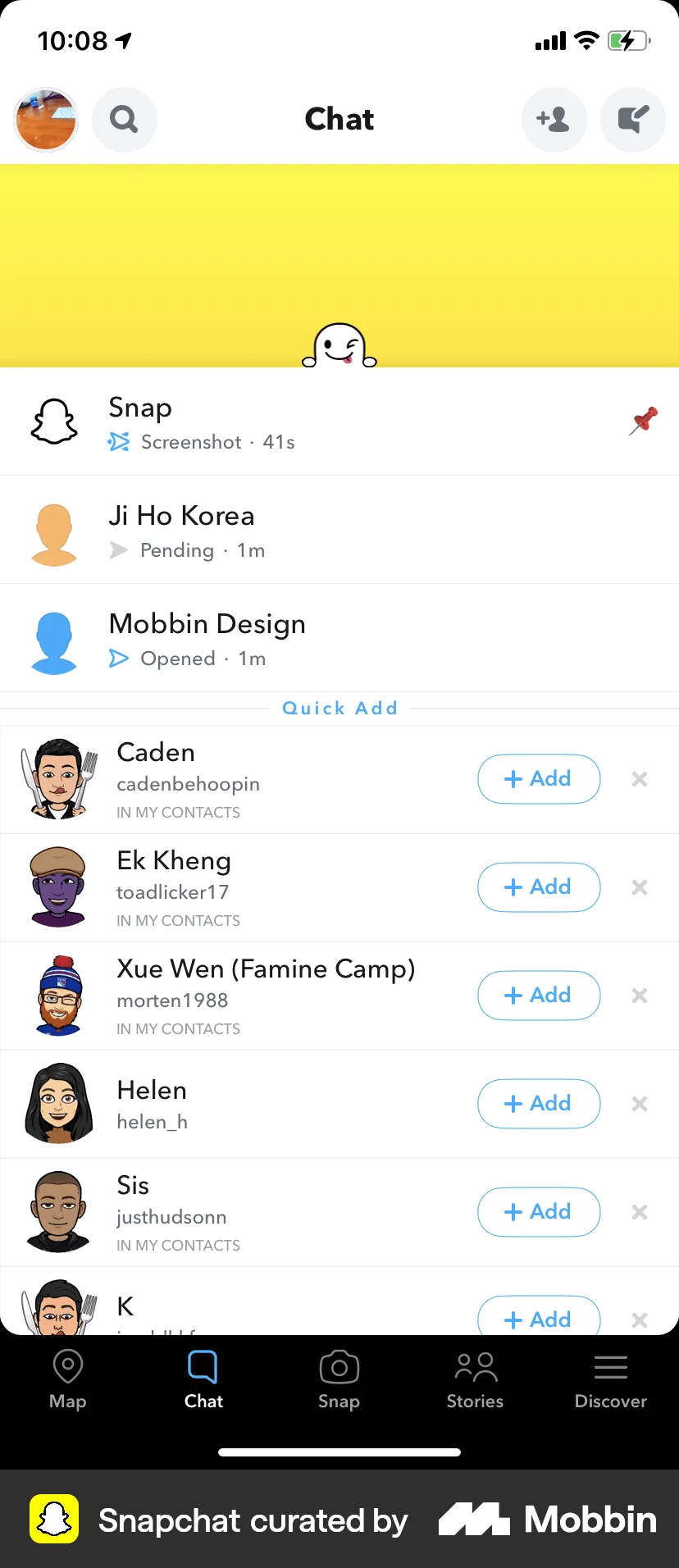 Snapchat iOS Pull to Refresh screen