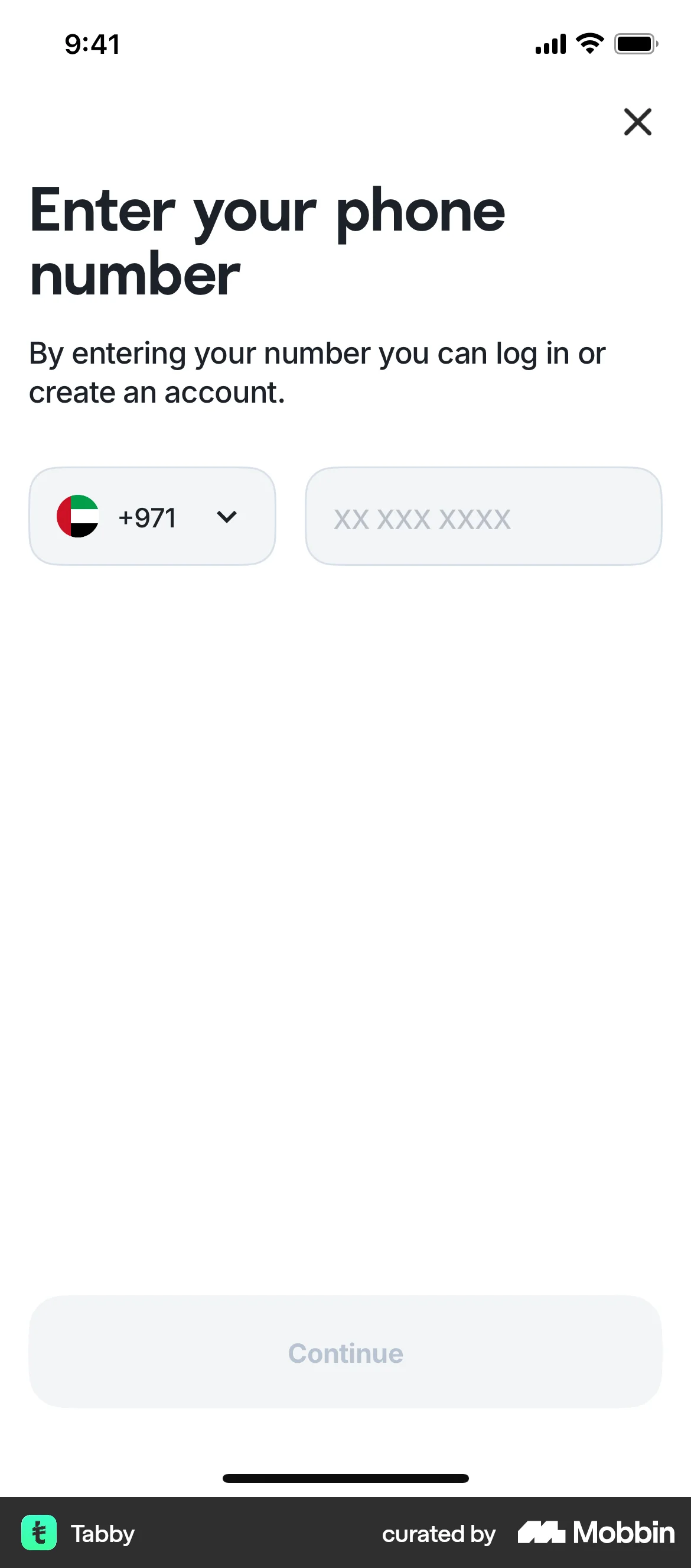 Tabby iOS Login screen