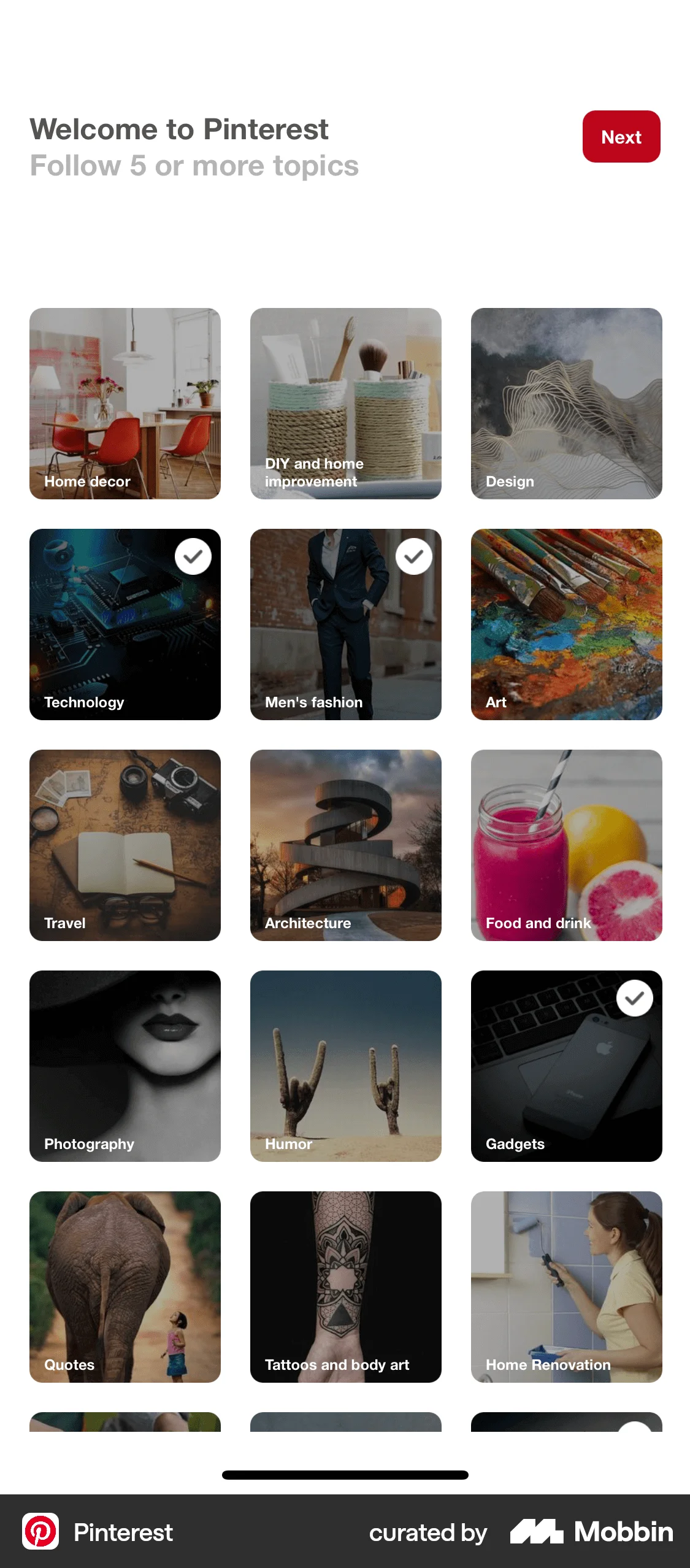 Pinterest iOS Account Setup screen