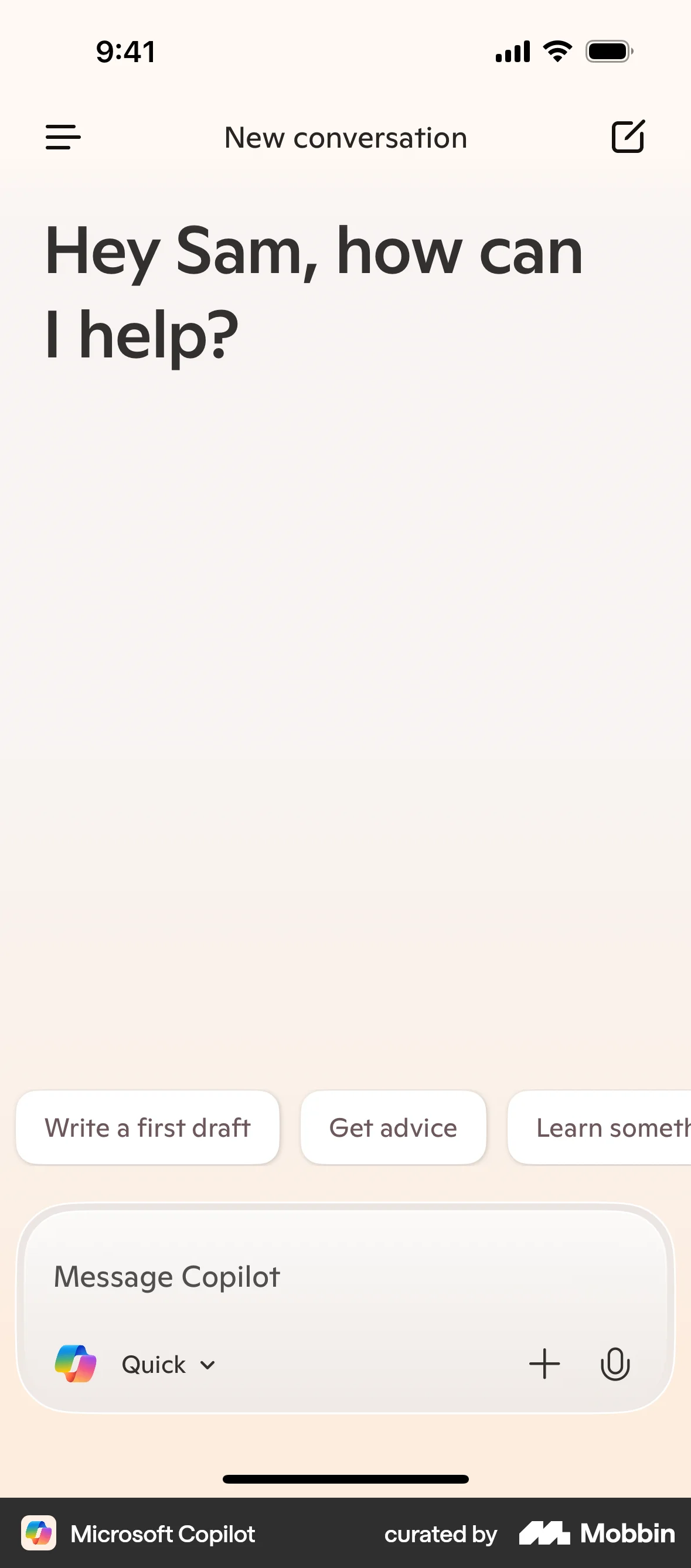 Microsoft Copilot iOS Chat Bot screen