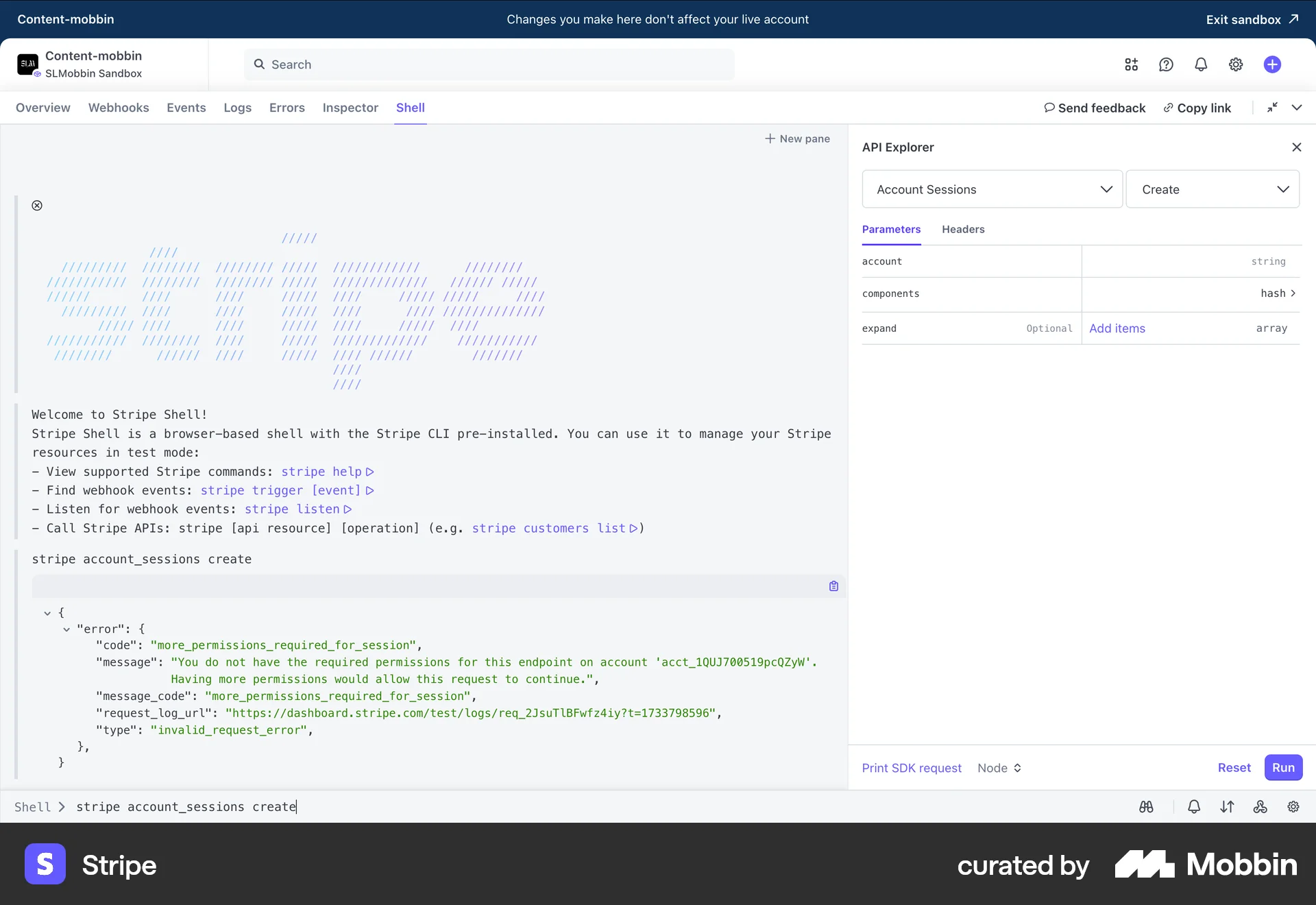 Stripe Web Code Editor screen