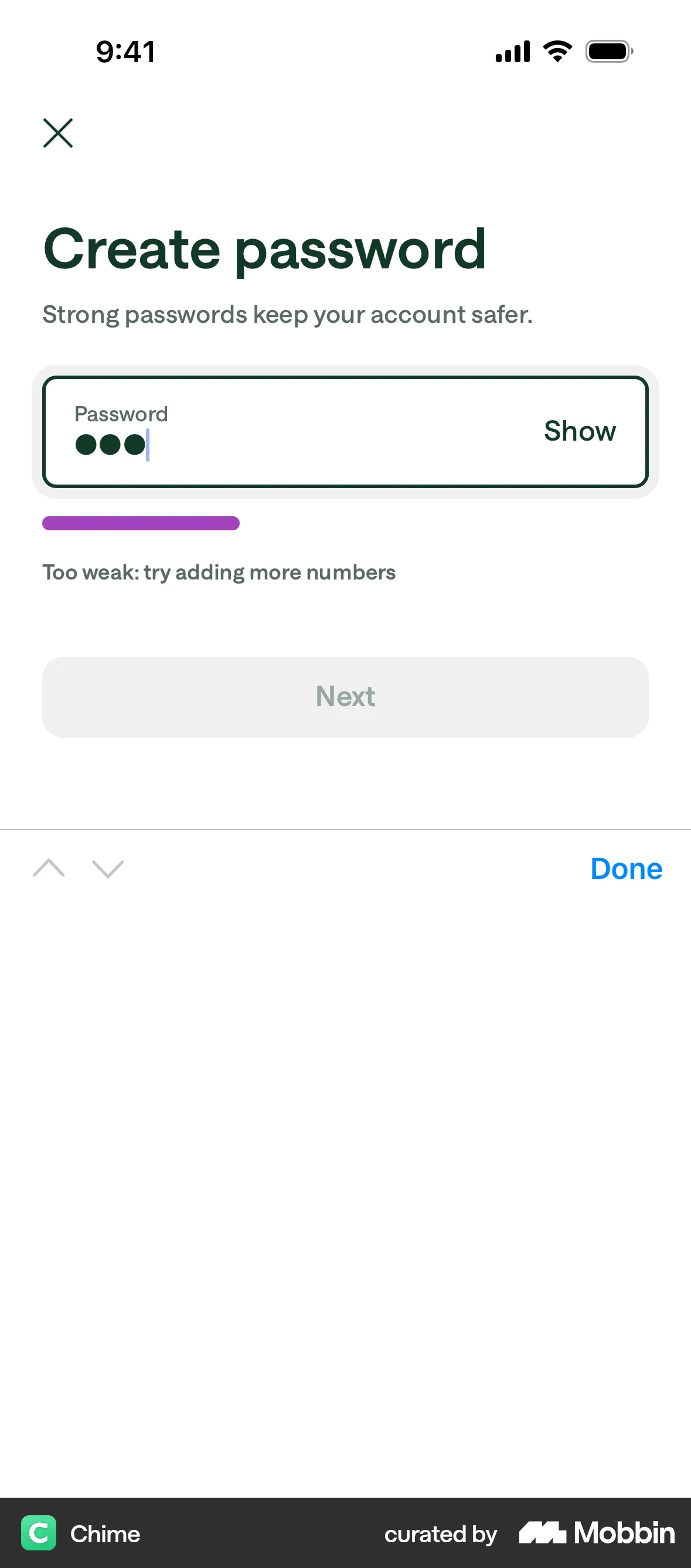 Chime Onboarding screen