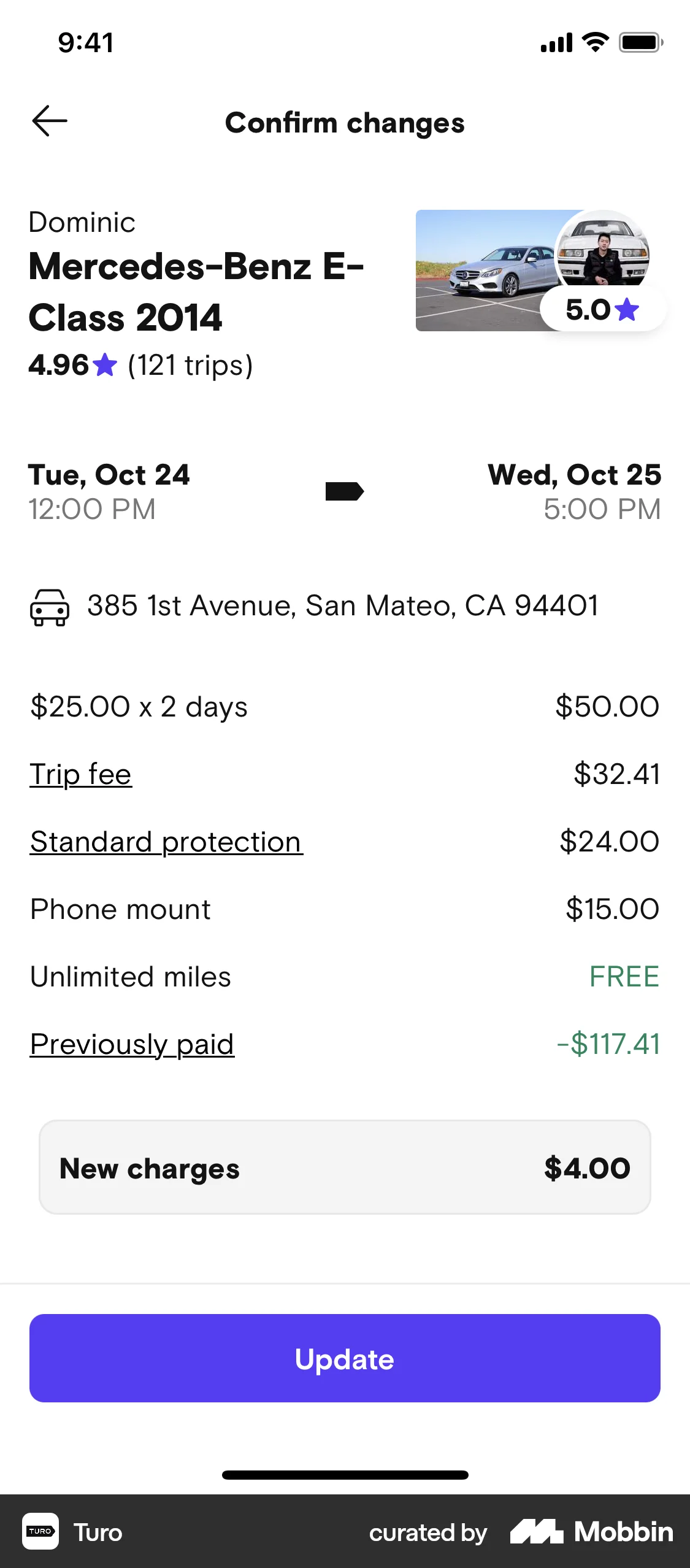 Turo iOS Order Detail screen