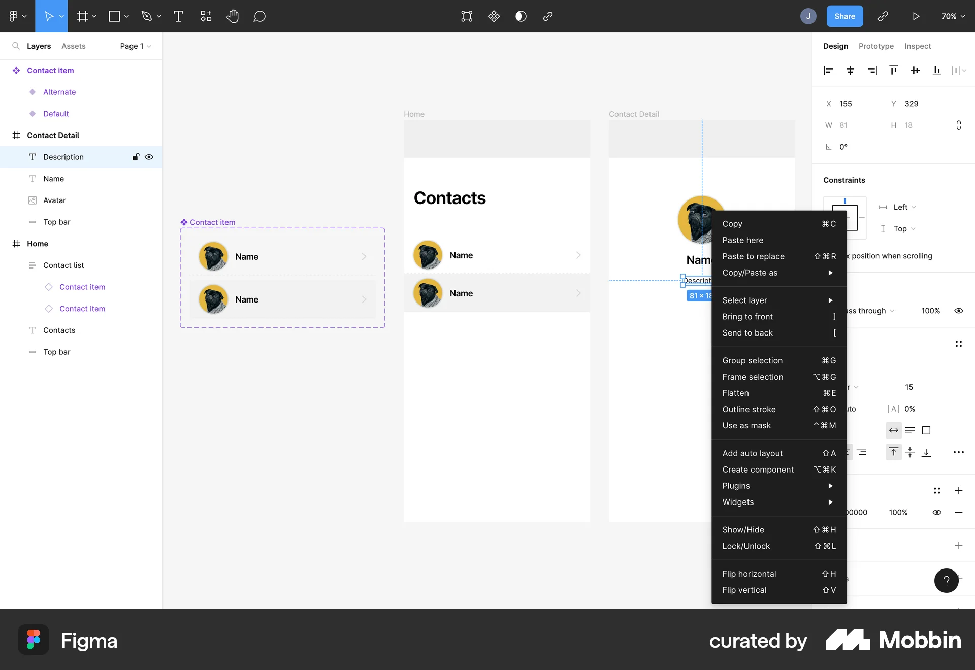 Figma Web screen containing Context Menu UI element