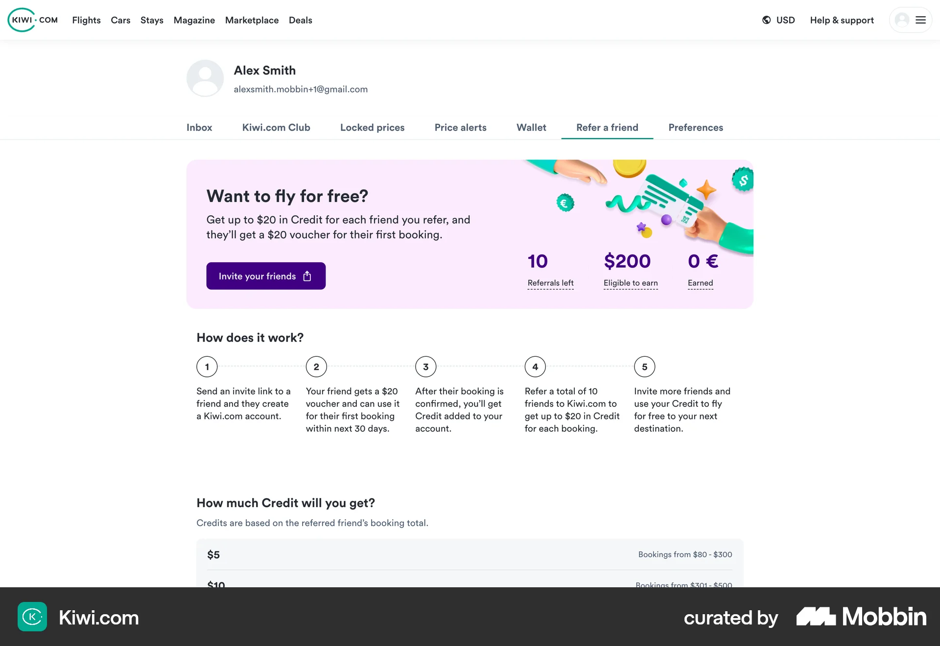 Kiwi.com Web Dashboard screen