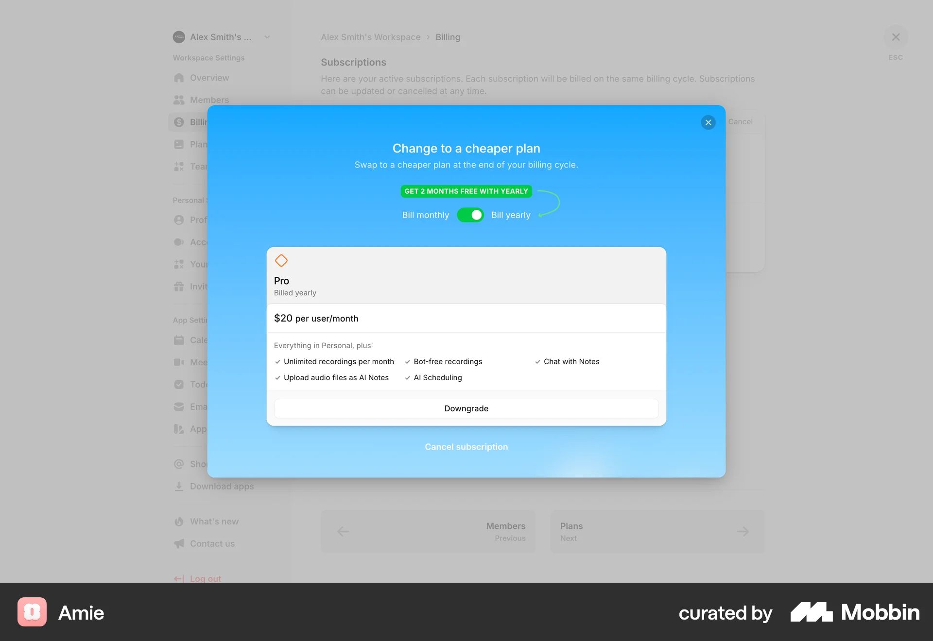 Amie Web Cancel screen