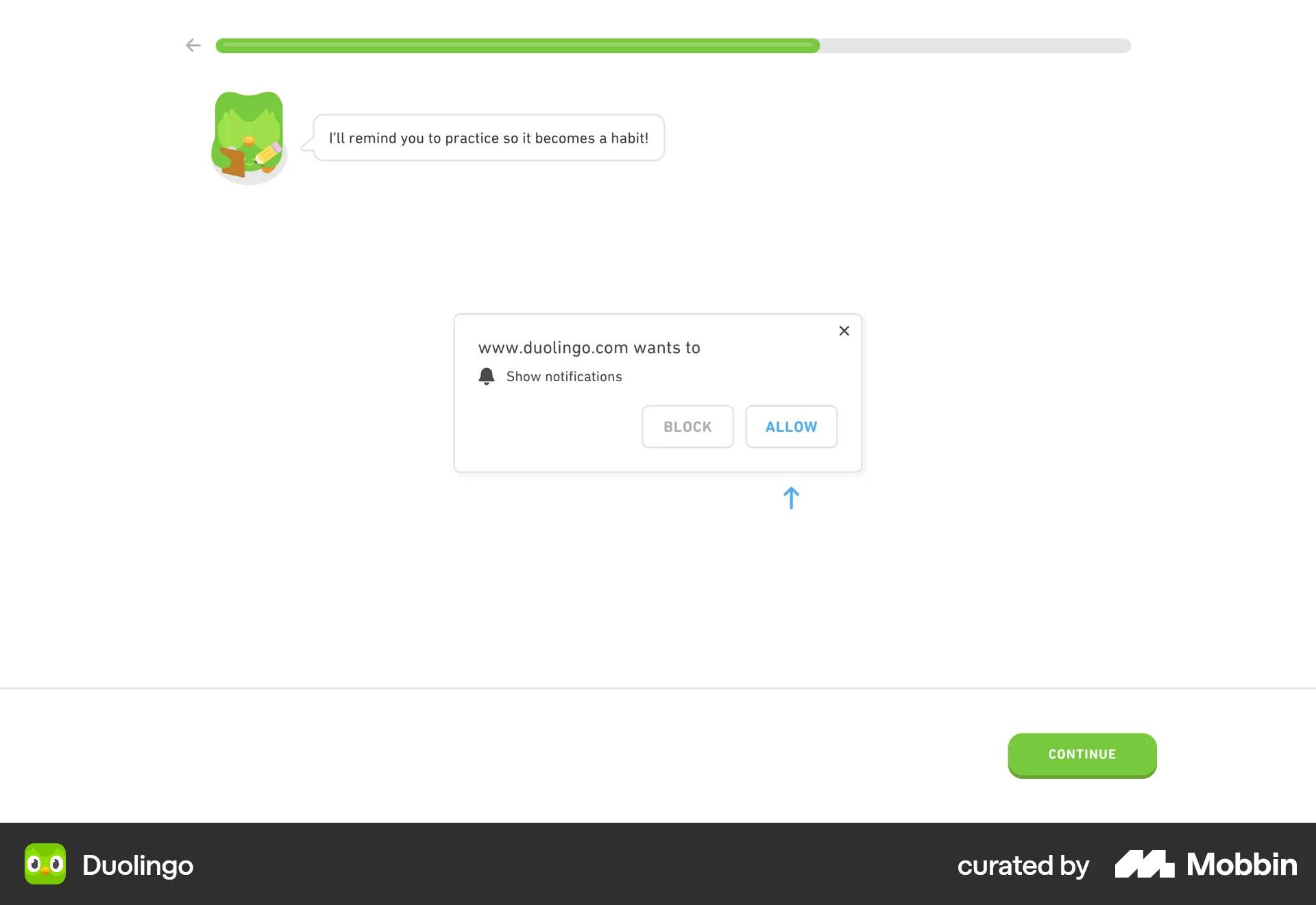 Duolingo Web Permission screen