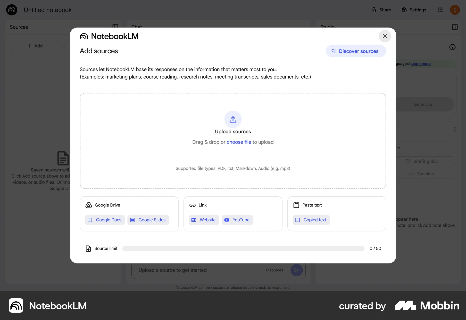 NotebookLM Web Progress screen