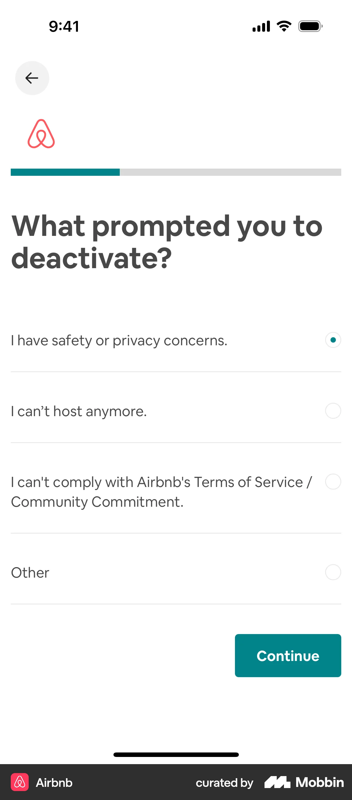 Airbnb iOS Delete & Deactivate Account screen