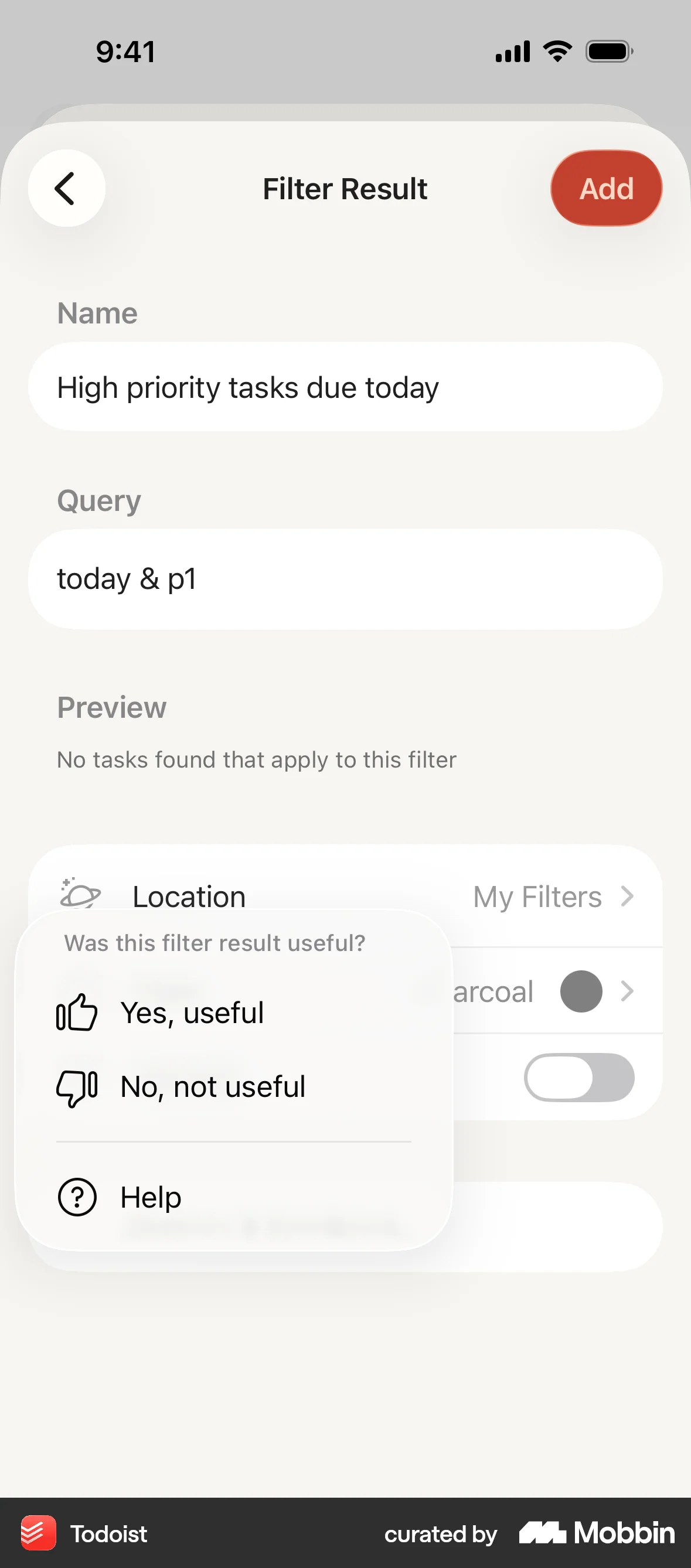 Todoist iOS Feedback screen