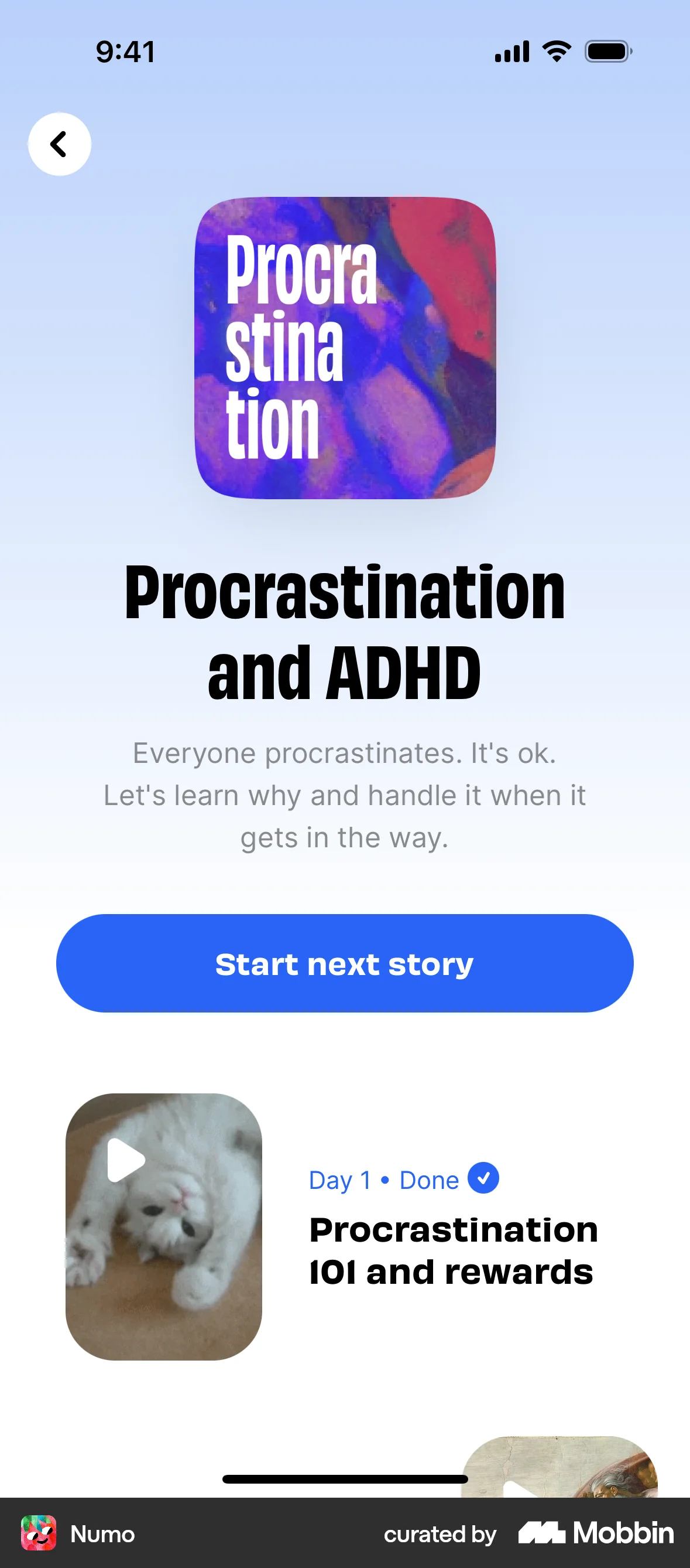 Numo iOS Class & Lesson Detail screen
