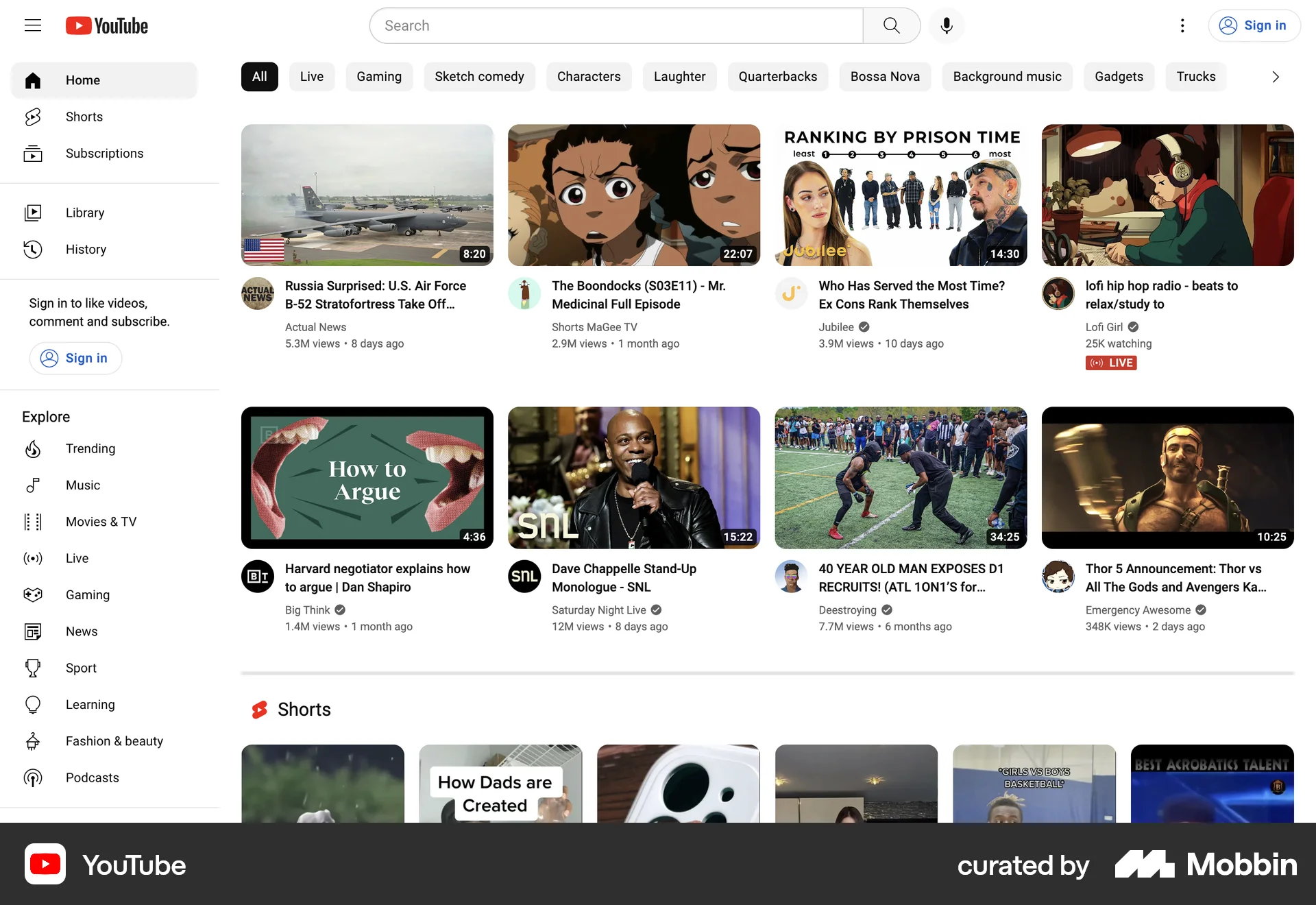 YouTube Web screen containing Side Navigation UI element