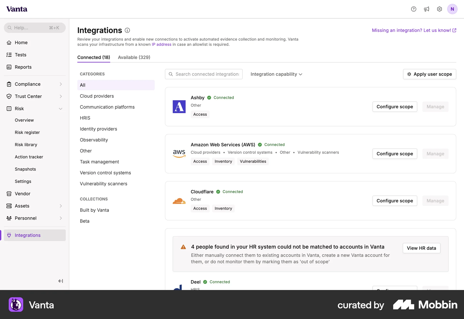 Vanta Web screen containing Stacked List UI element