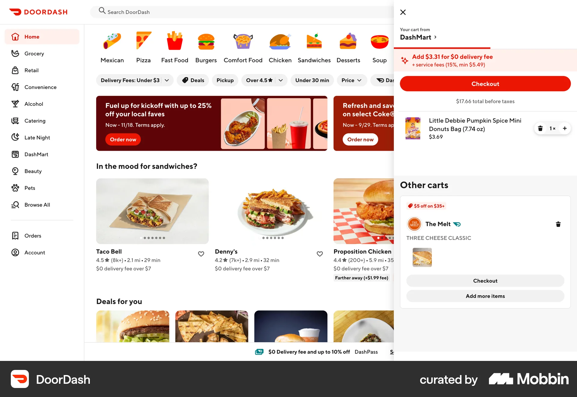 DoorDash Web Web Shopping Cart screen
