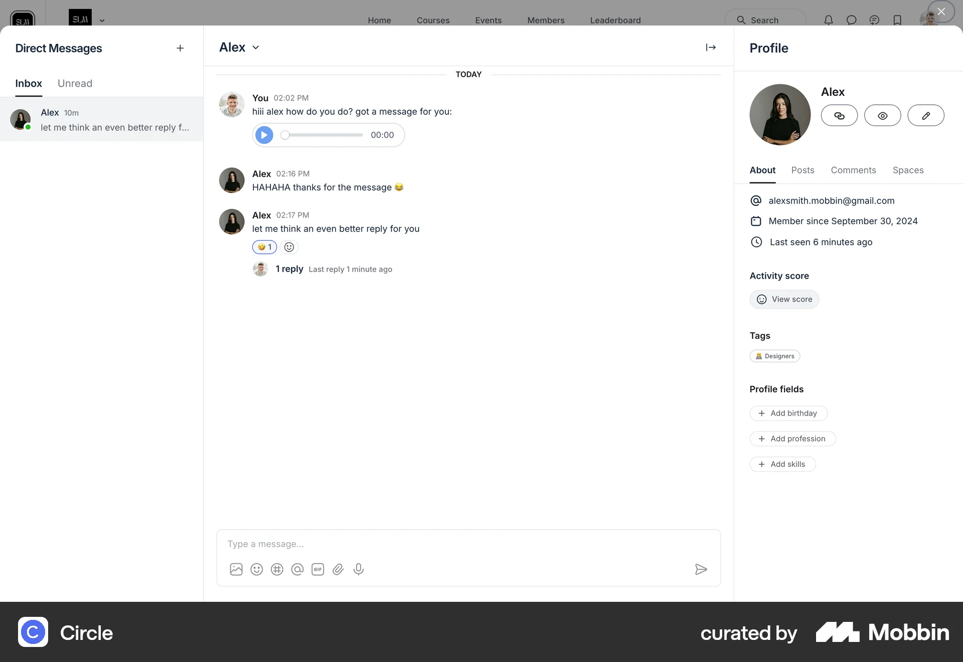 Circle Web Emails & Messages screen