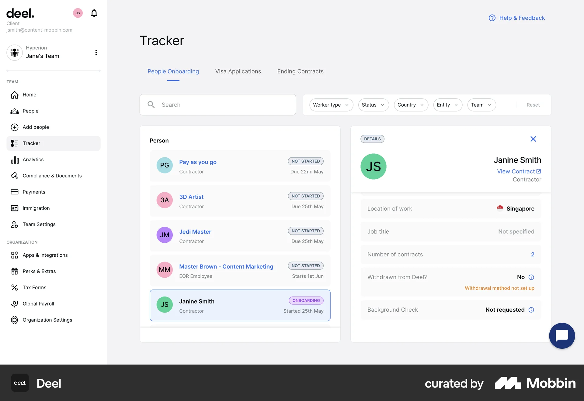 Deel Web Time Tracker screen