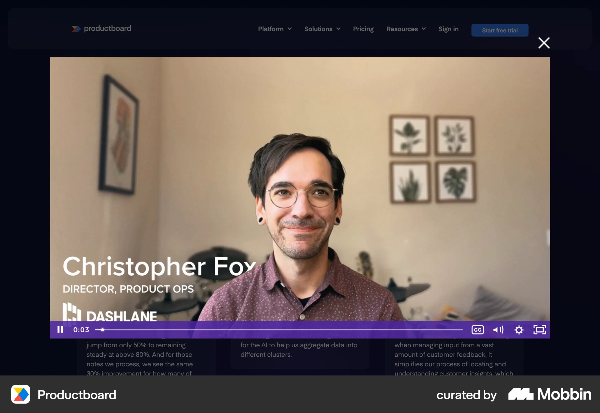 Productboard Web Video Player screen