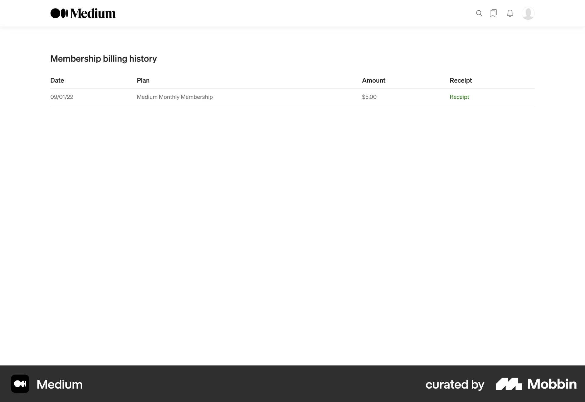 Medium Web Order History screen