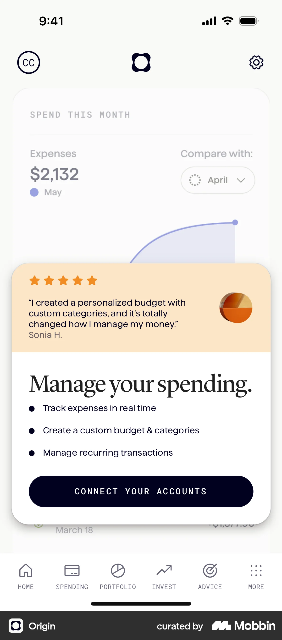 Origin iOS Feature Info screen