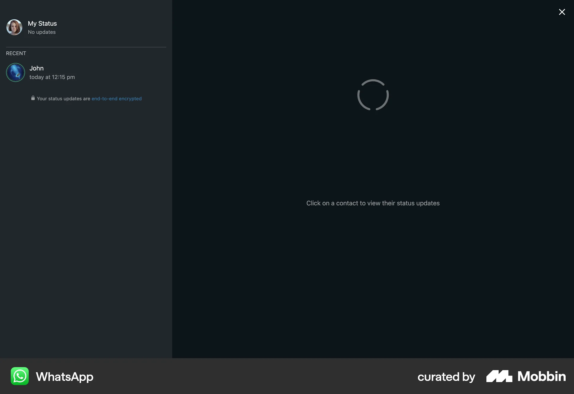 WhatsApp Web Stories screen