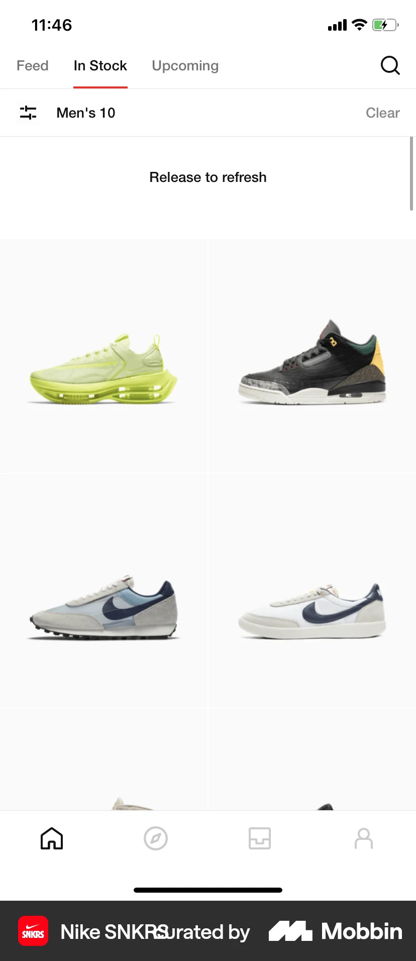 Nike SNKRS iOS Pull to Refresh screen