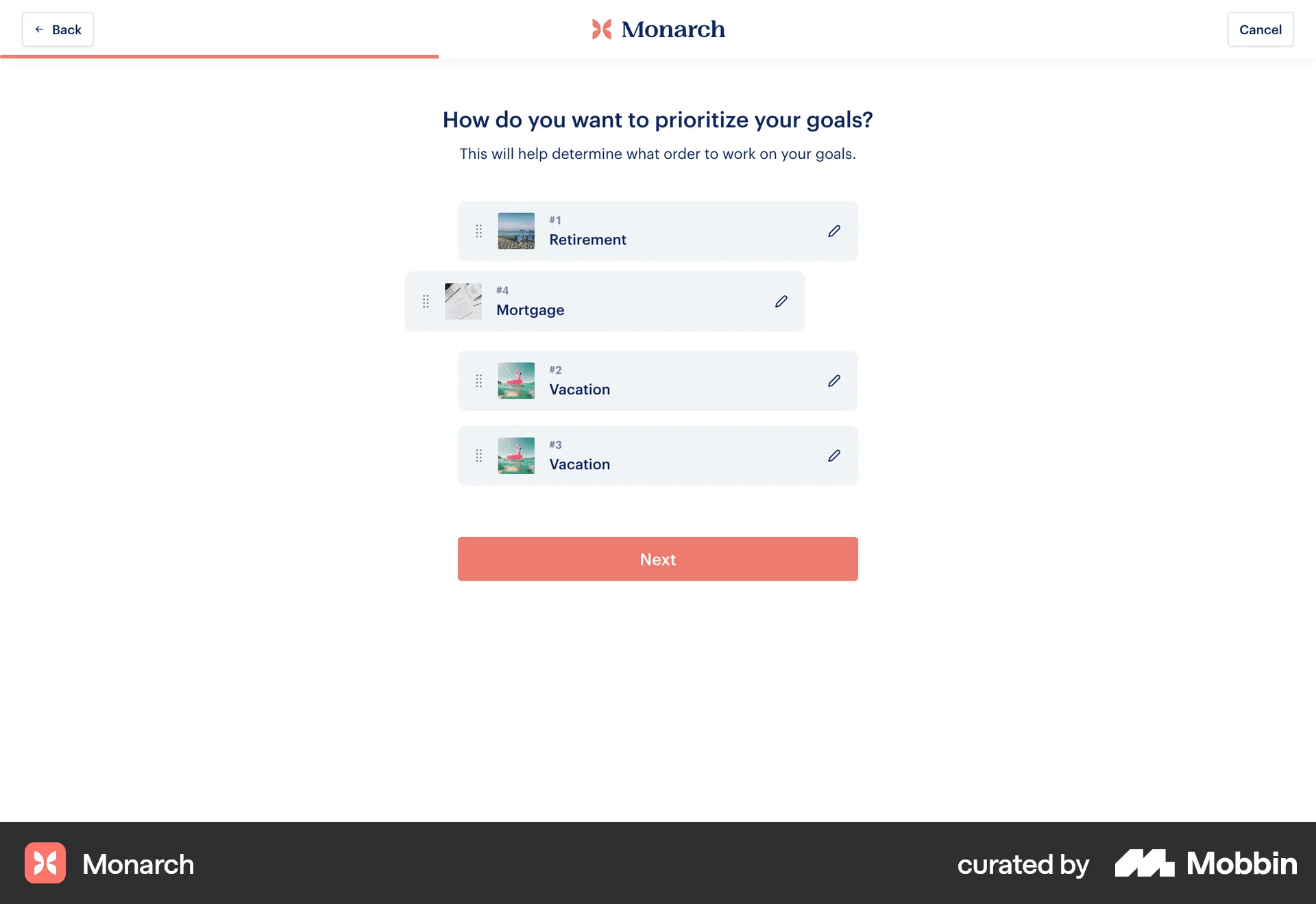 Monarch Web Reorder screen