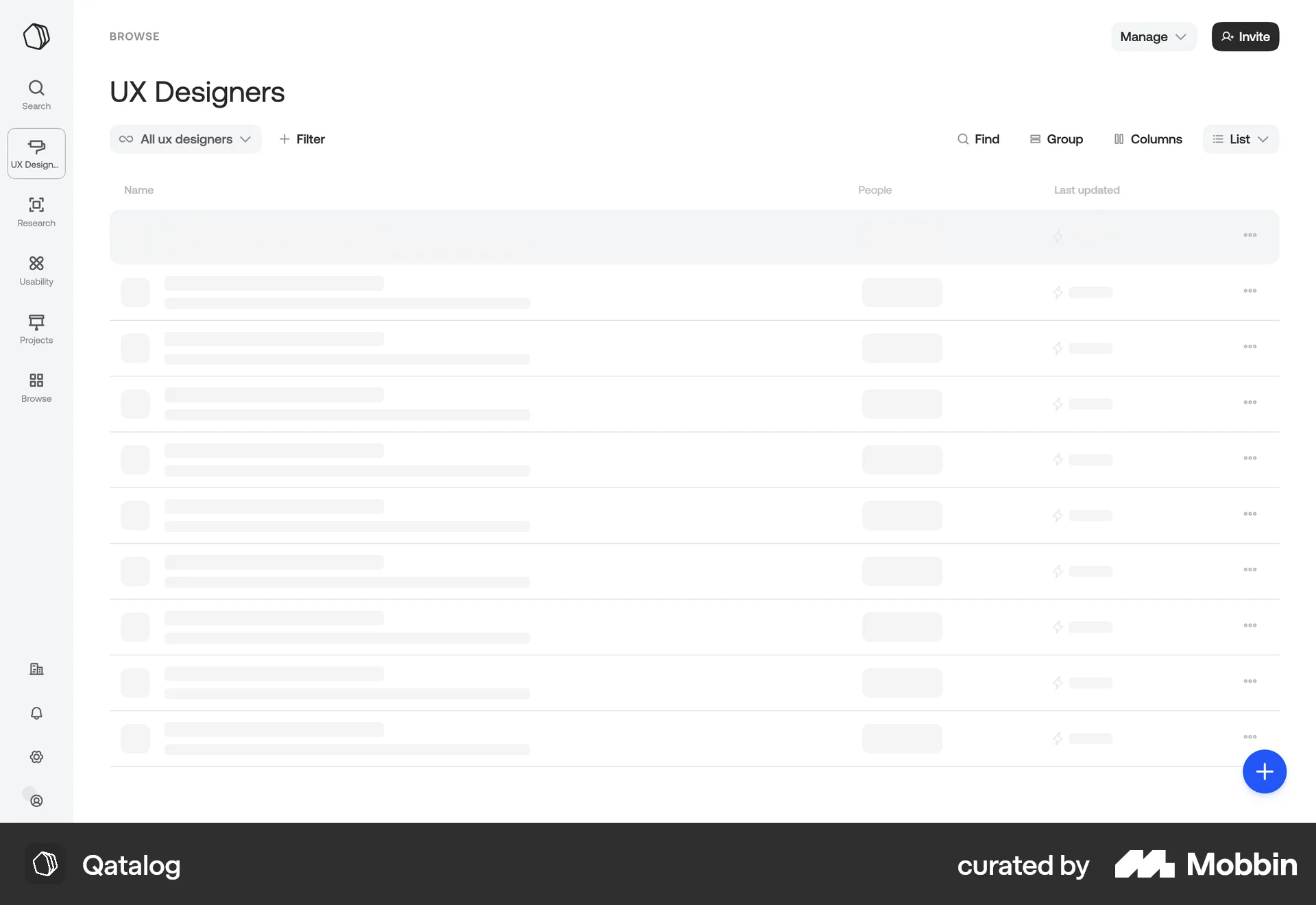 Qatalog Web screen containing Skeleton UI element