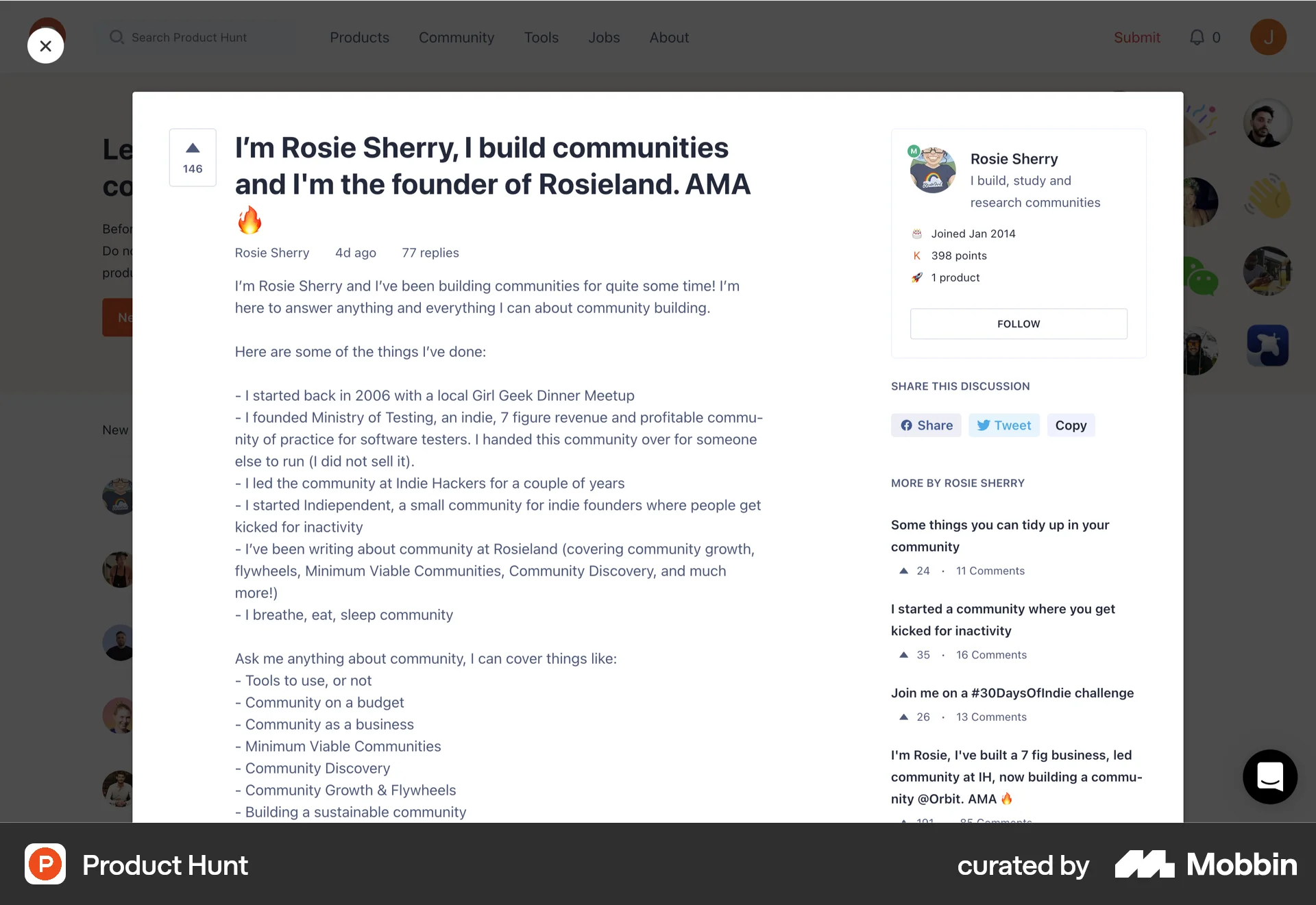 Product Hunt Web Post Detail screen